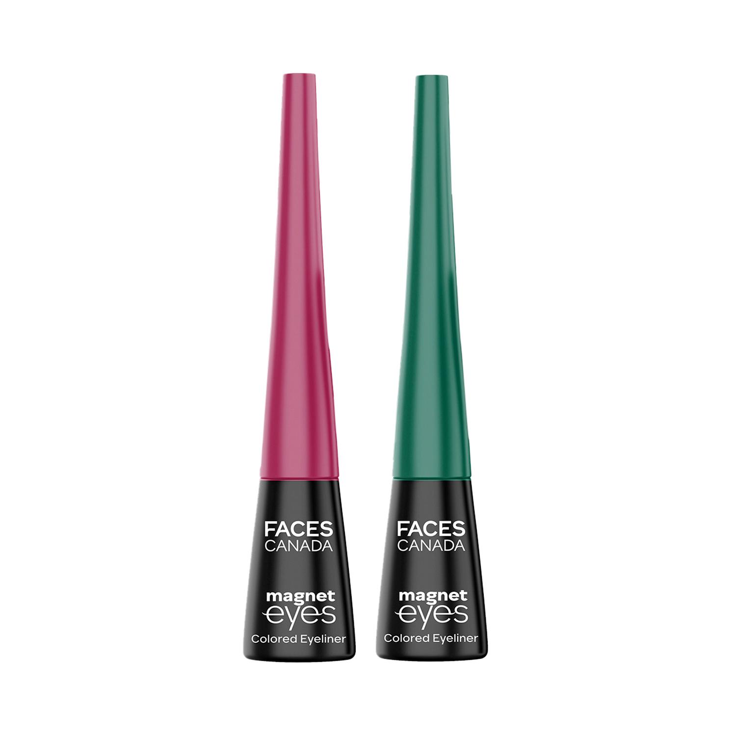 Faces Canada | Faces Canada Magneteyes Color Eyeliners Pack of 2 Elegant Green and Burgundy (4ml x 2) Combo