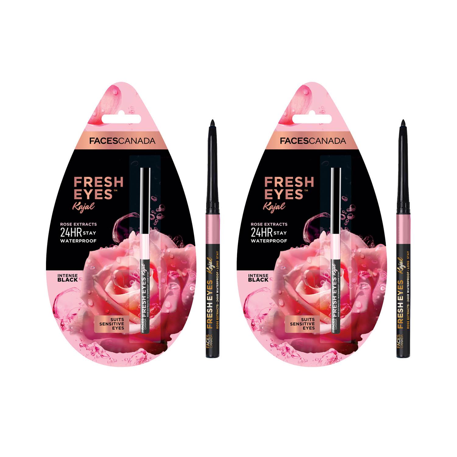 Faces Canada | Faces Canada Fresh Eyes Kajal - Black, (0.35g) With Rose Extract (Pack of 2) Combo