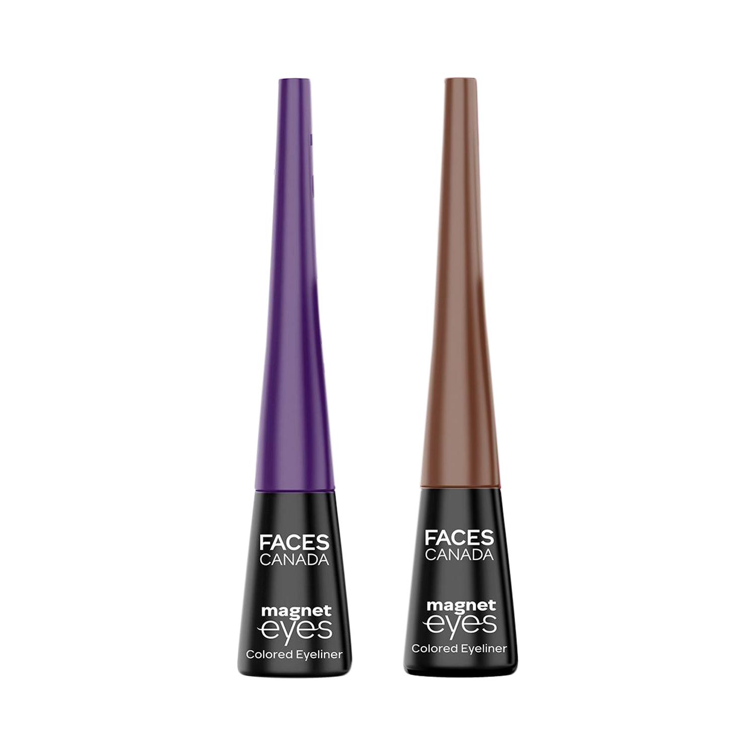 Faces Canada | Faces Canada Magneteyes Color Eyeliners Dramatic Purple and Powerful Brown Combo (Pack of 2)