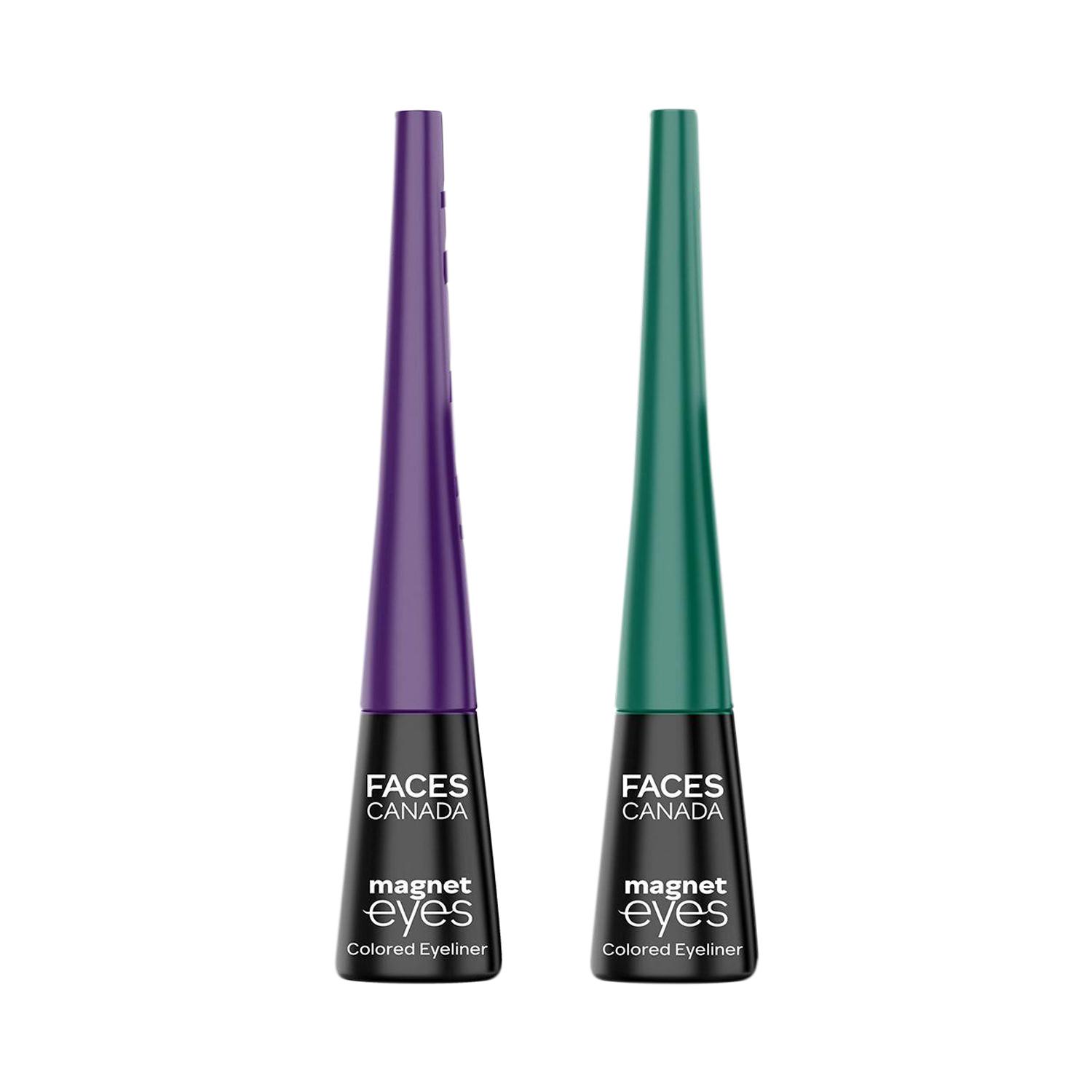 Faces Canada | Faces Canada Magneteyes Color Eyeliners Combo - Dramatic Purple and Elegant Green (Pack of 2)