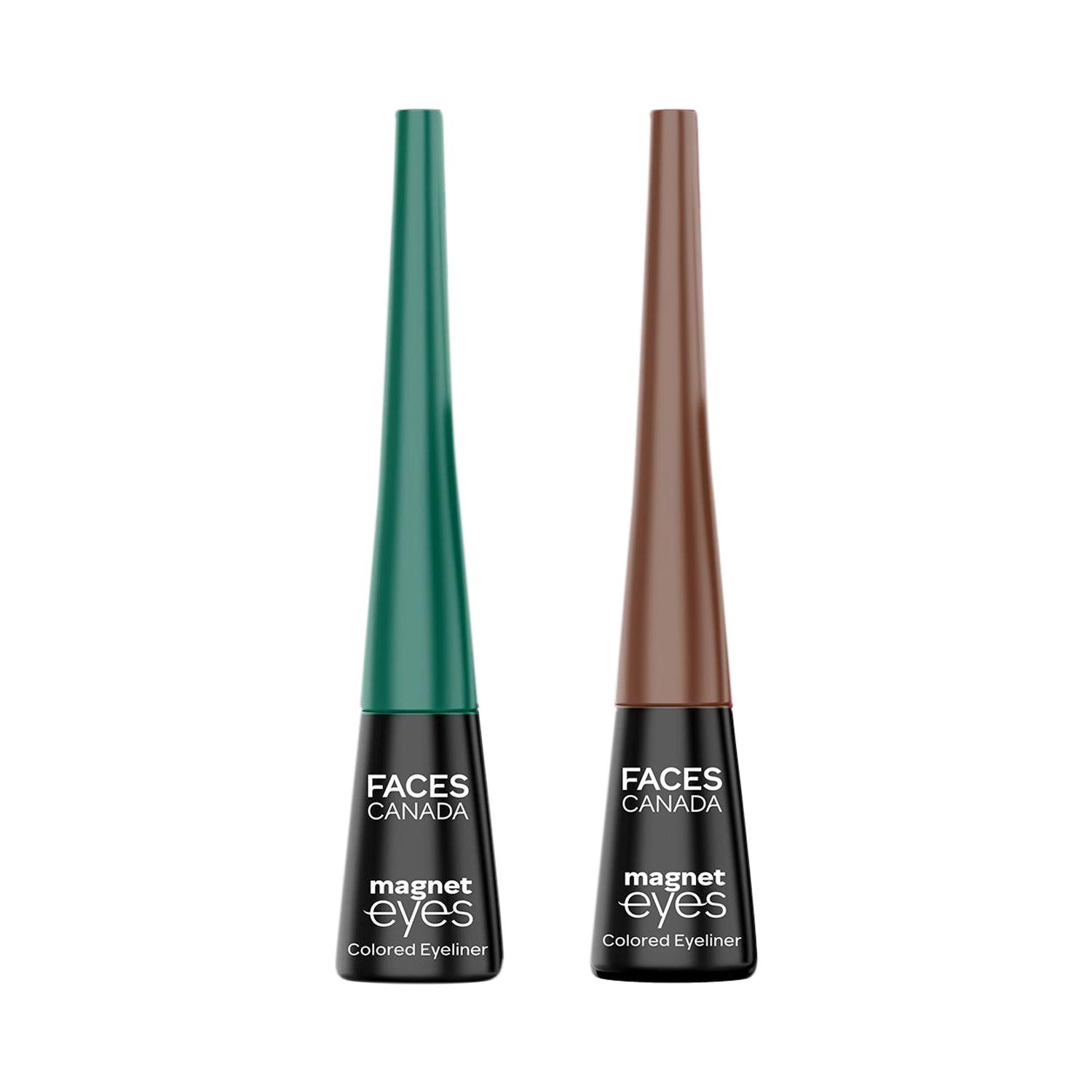 Faces Canada | Faces Canada Magneteyes Color Eyeliners Combo - Elegant Green and Powerful Brown (Pack of 2)