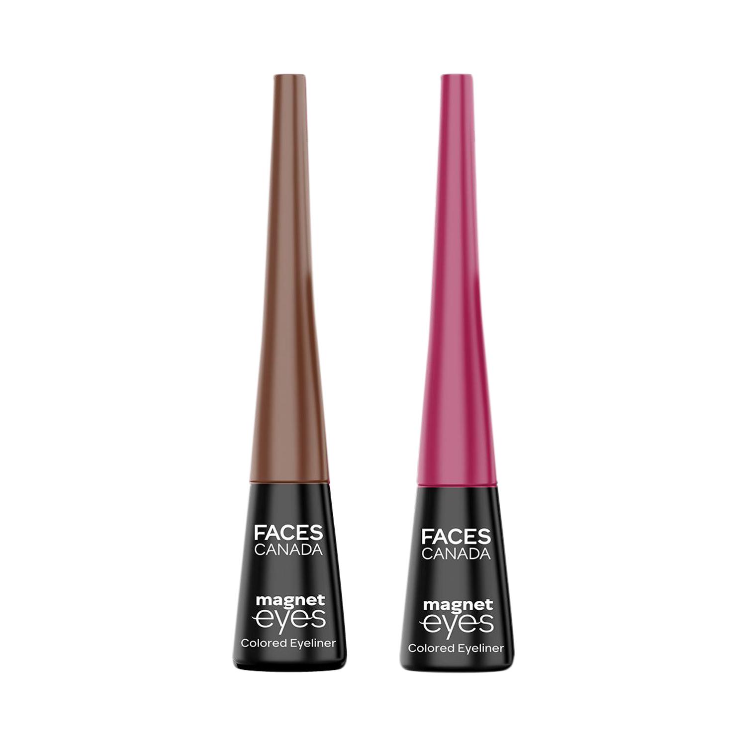Faces Canada Magneteyes Color Eyeliners Combo - Powerful Brown and Graceful Burgundy (Pack of 2)