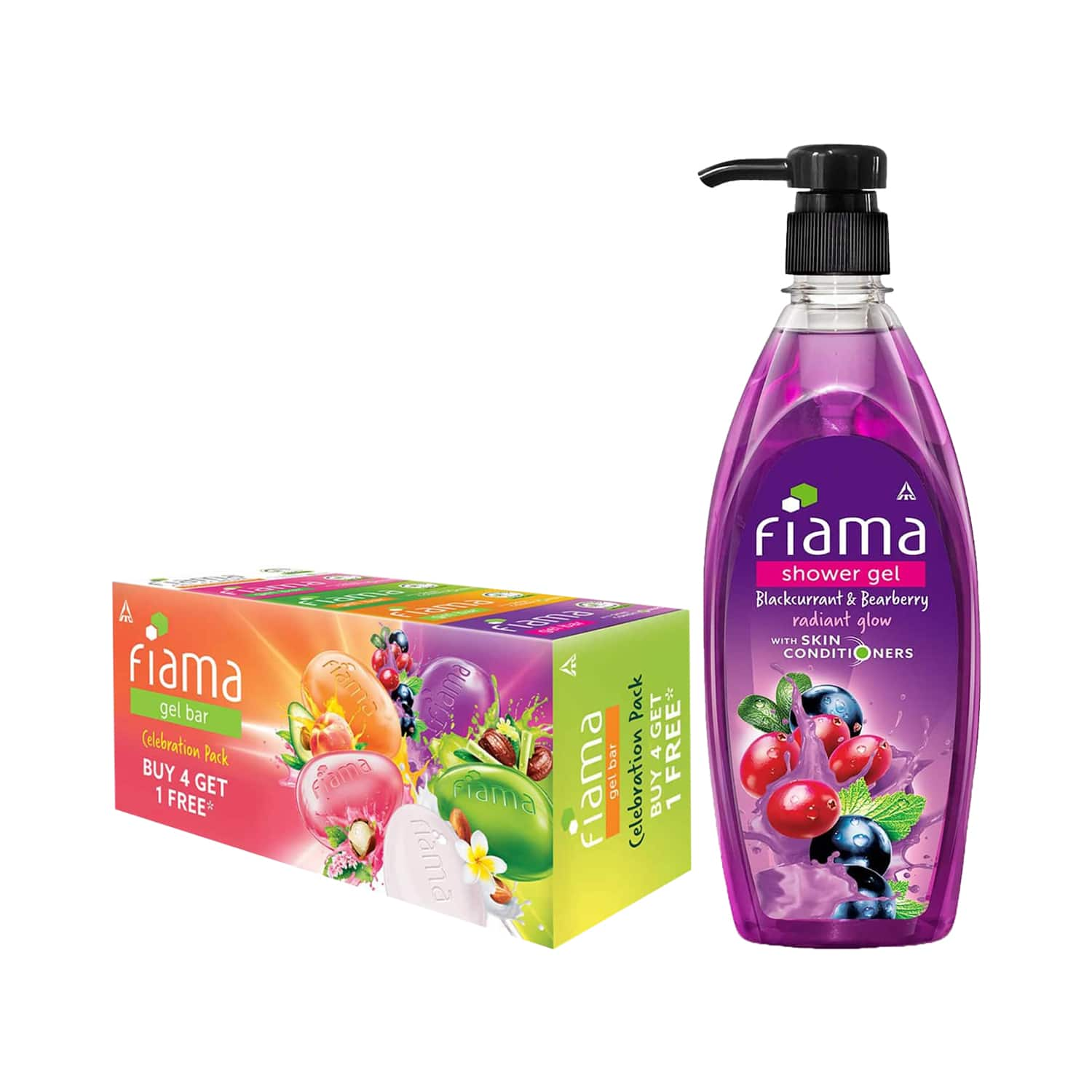 Fiama | Fiama Blackcurrant & Bearberry Radiant Glow Shower Gel & 5 Pack Gel Bar Combo