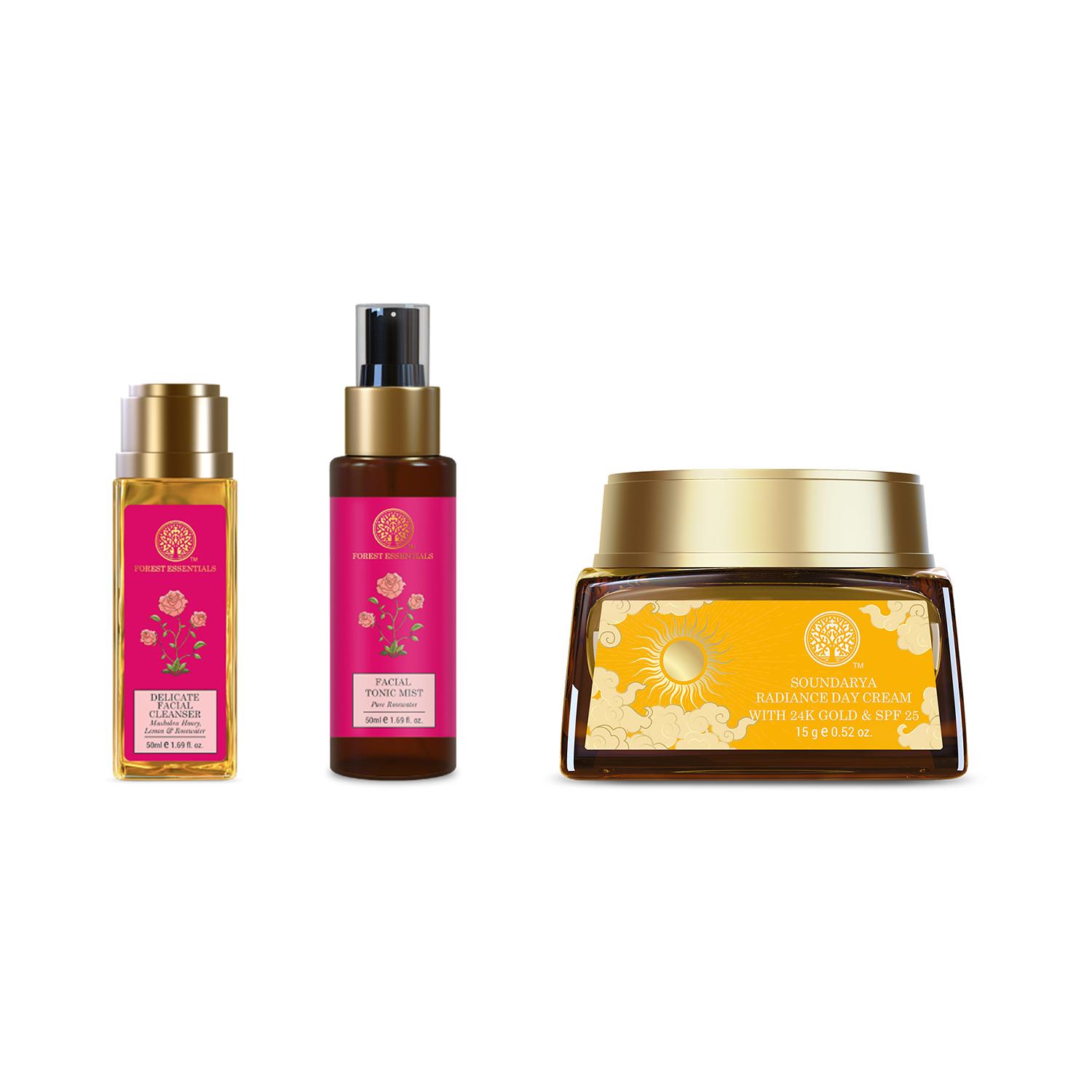 Forest Essentials | Forest Essentials 3-Step Radiance Mini Facial Ritual, Purified, Protected, & Radiant Skin