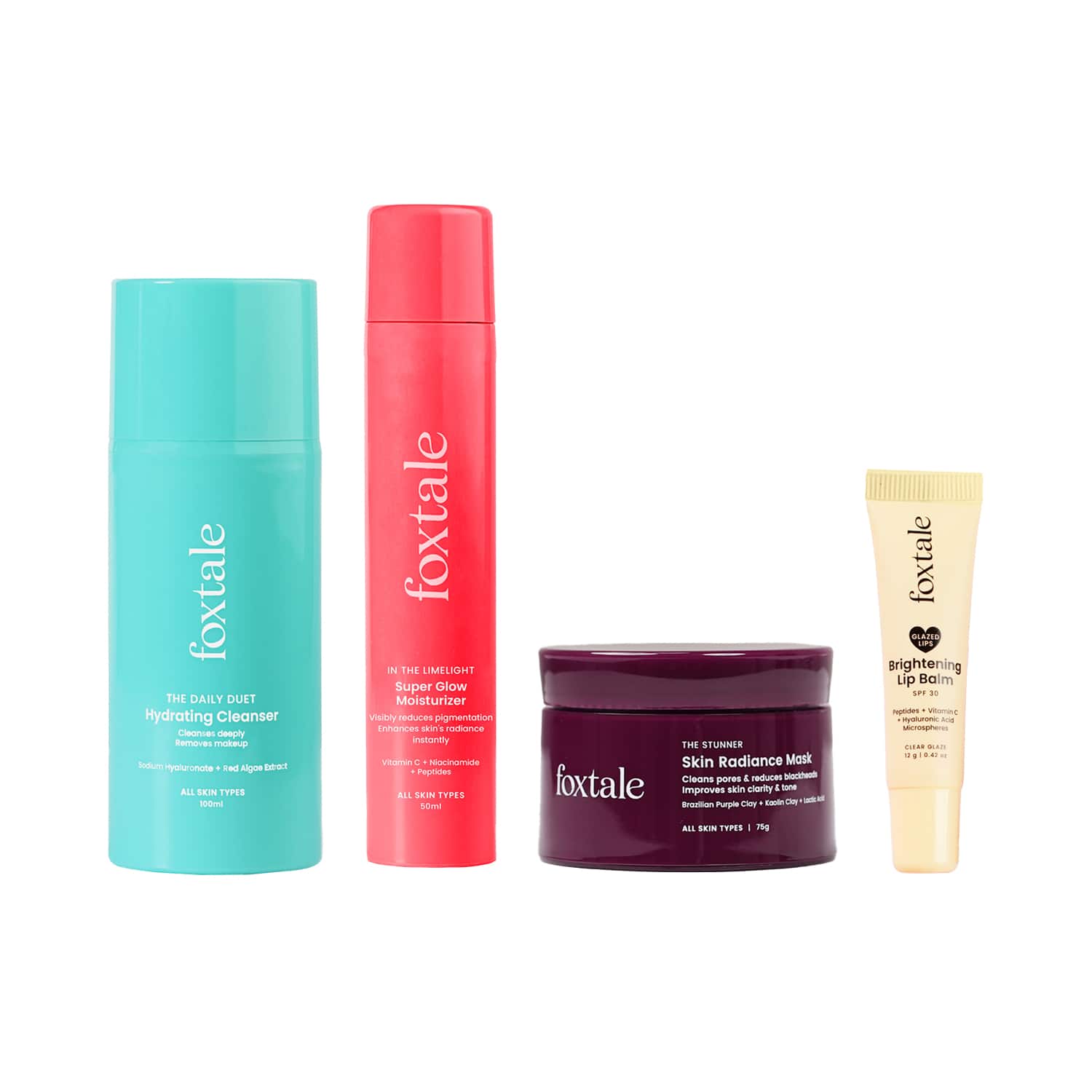 Foxtale | Foxtale Soft Skin Squad for Glowing Skin - Cleanser, Moisturizer, Mask and Ruby Glaze Lip Balm Combo