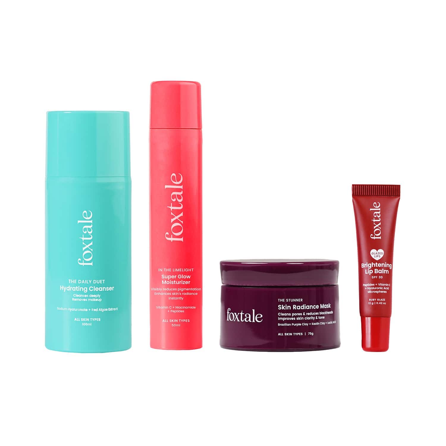 Foxtale | Foxtale Soft Skin Squad for Glowing Skin - Cleanser, Moisturizer, Mask and Ruby Glaze Lip Balm Combo
