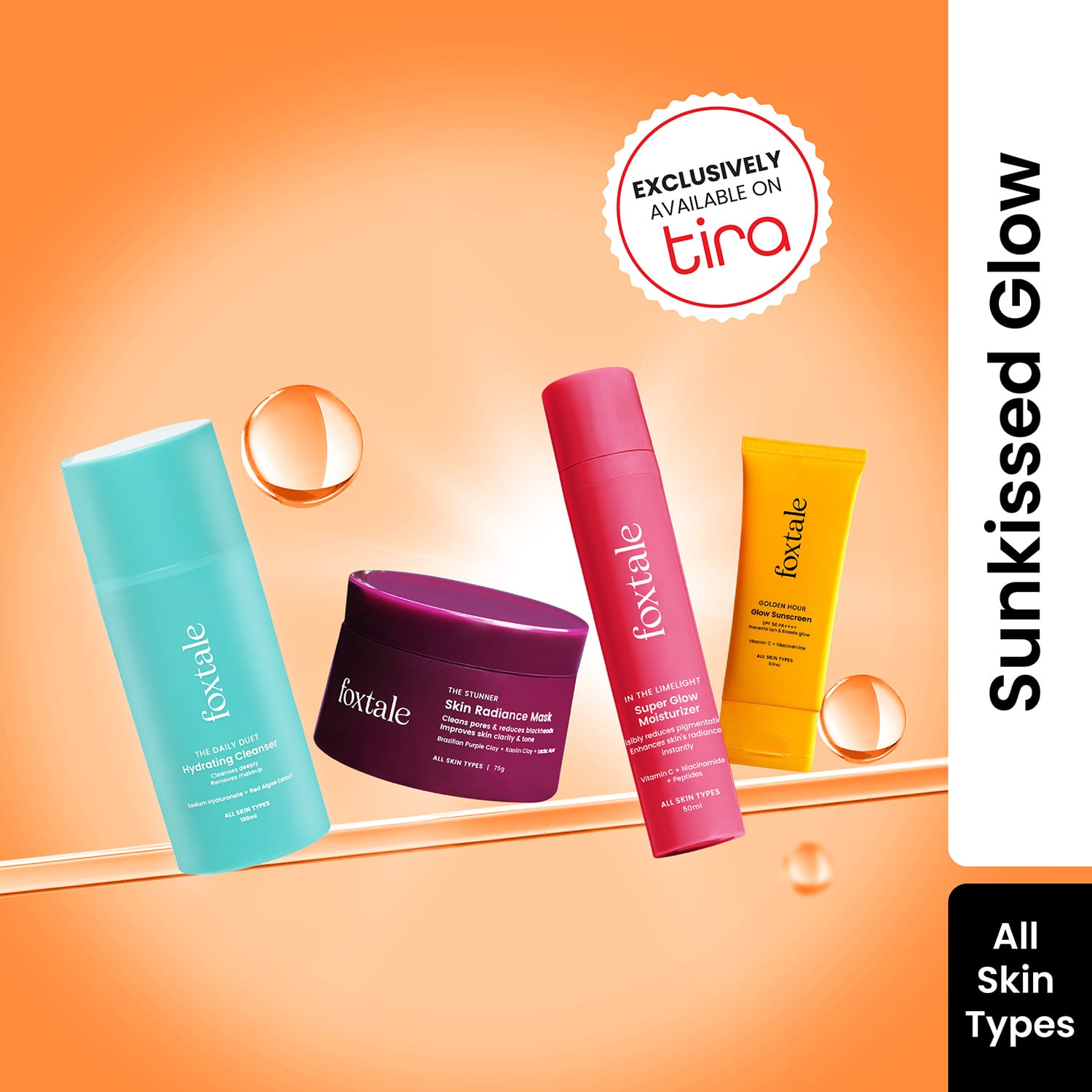 Foxtale | Foxtale Sunkissed Glow Combo - Cleanser, Mask, Moisturizer & Sunscreen SPF 50 for Golden hour