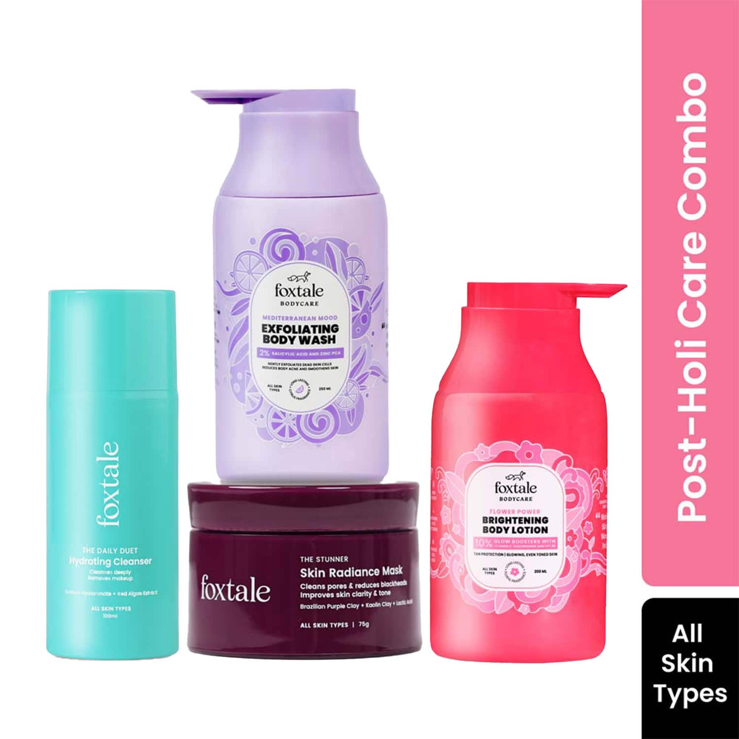 Foxtale | Foxtale Holi Aftercare Combo - Exfoliate, Hydrate & Brighten Post-Holi Skin