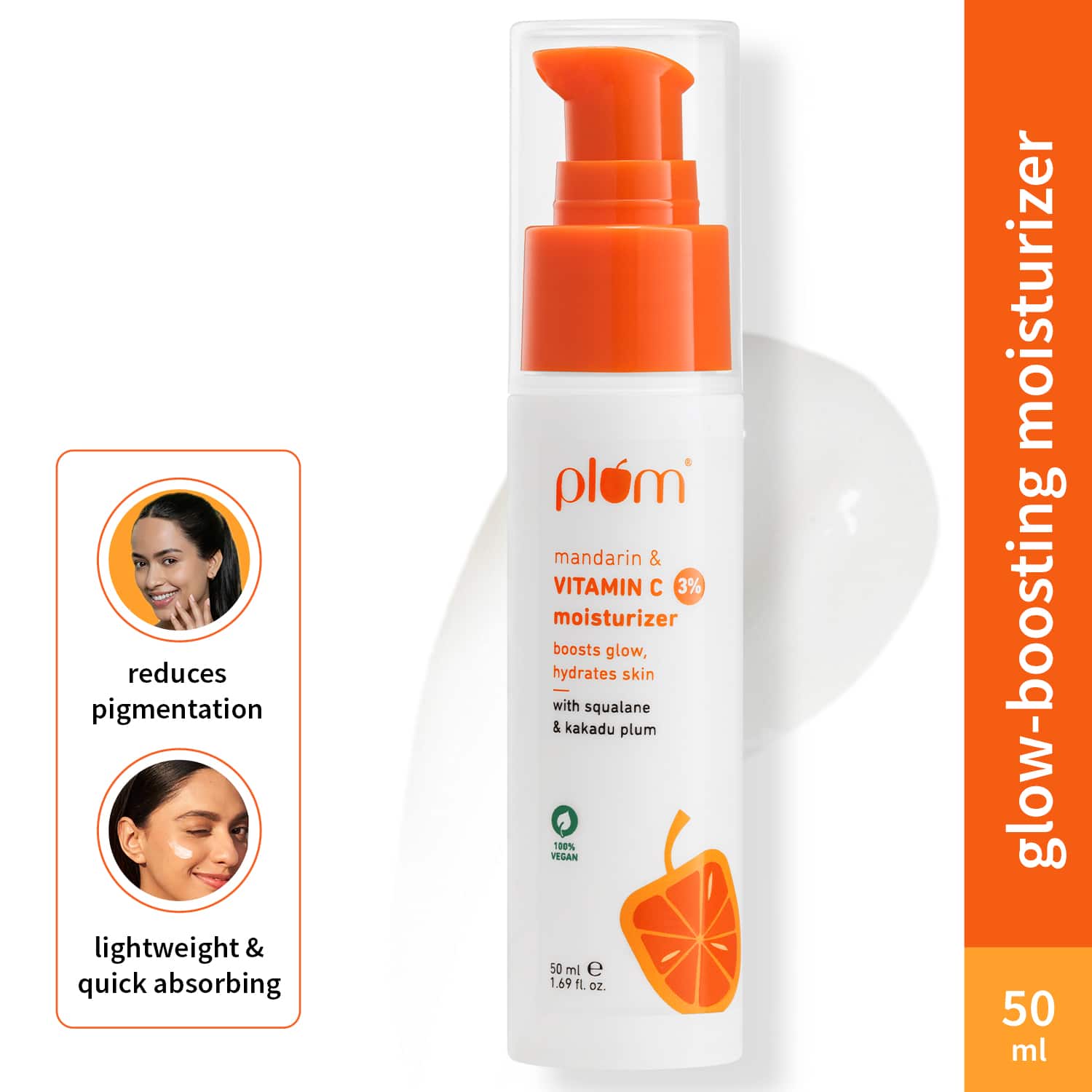 Plum | Plum Mandarin & Vitamin C 3% Moisturizer, Boosts Glow, Fades Dark Spots & Pigmentation (50ml)