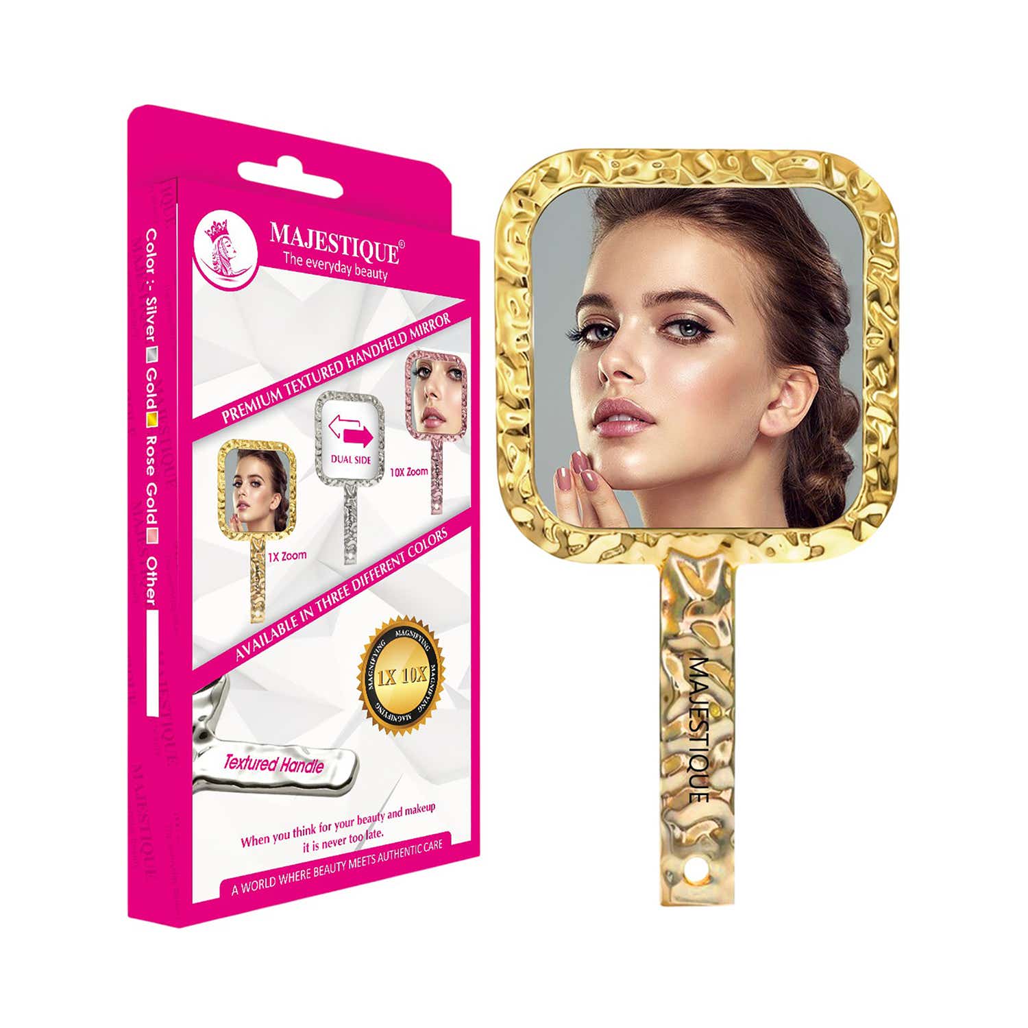 Majestique | Majestique Double-Sided Magnifying Makeup Mirror 1X & 10X - Golden