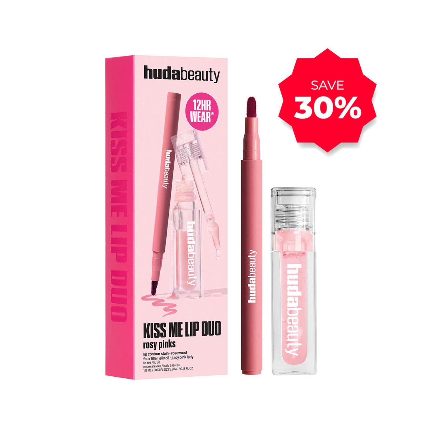Huda Beauty | Huda Beauty Kiss Me Rosy Pink Lip Duo - Rosewood & Juicy Pink Lady (2 pcs)
