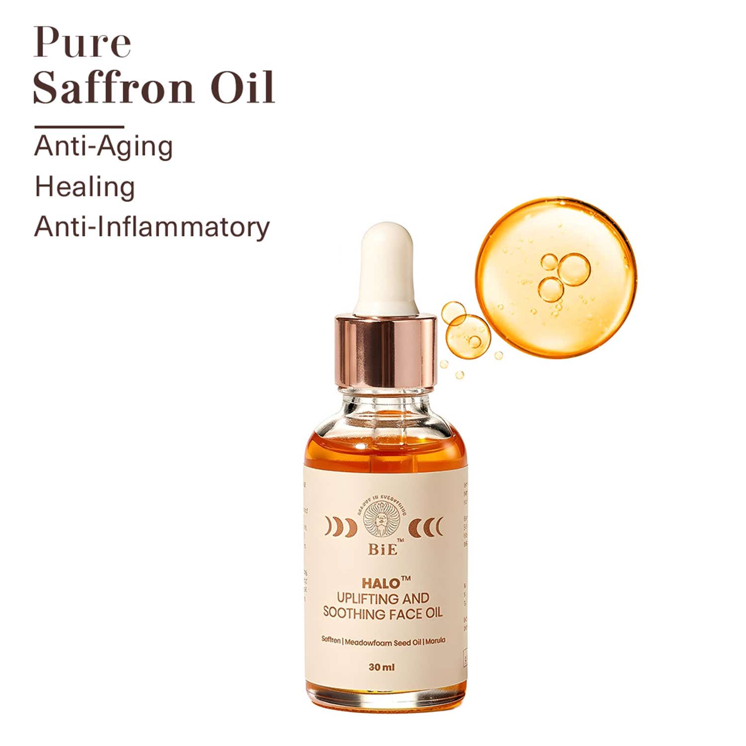 BiE - Beauty In Everything | BiE Halo Saffron Face Oil - Brightens Skin,Targets Pigmentation & Wrinkles (30 ml)