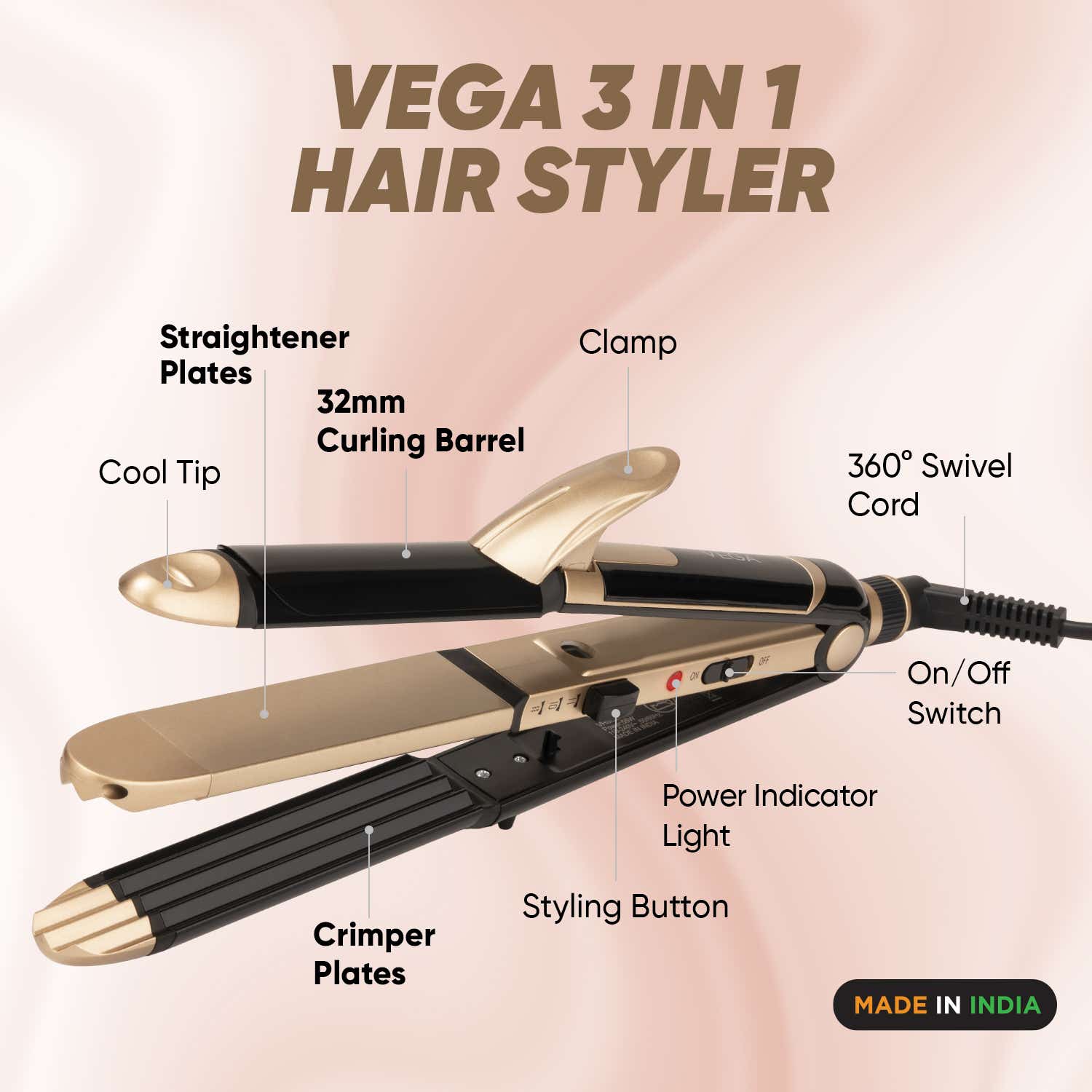 Vega 3-in-1 Hair Dryer & Straightener Combo (VGGP-10) Pack of 3 - Image 5