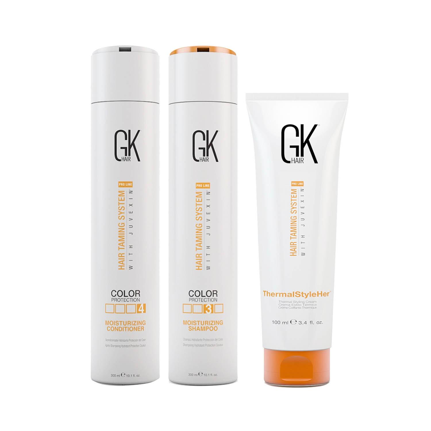 GK Hair | GK Hair Moisturizing Shampoo and Conditioner 300ml with Thermal Styleher Cream 100ml