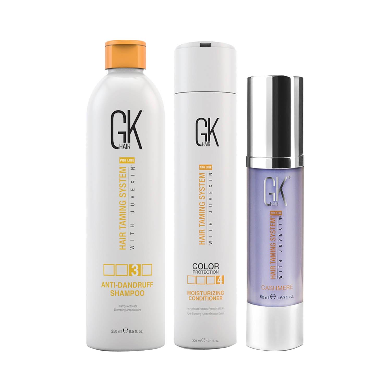 GK Hair Anti Dandruff Shampoo 250ml with Moisturizing Shampoo300ml and Cashmere 50ml