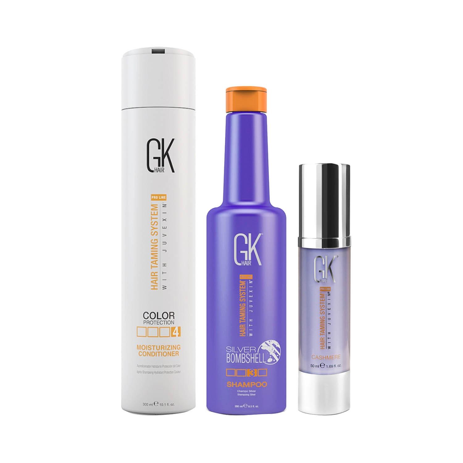 GK Hair | GK Hair Silver Bombshell Shampoo 280ml Moisturizing Conditioner 300ml and Cashmere 50ml
