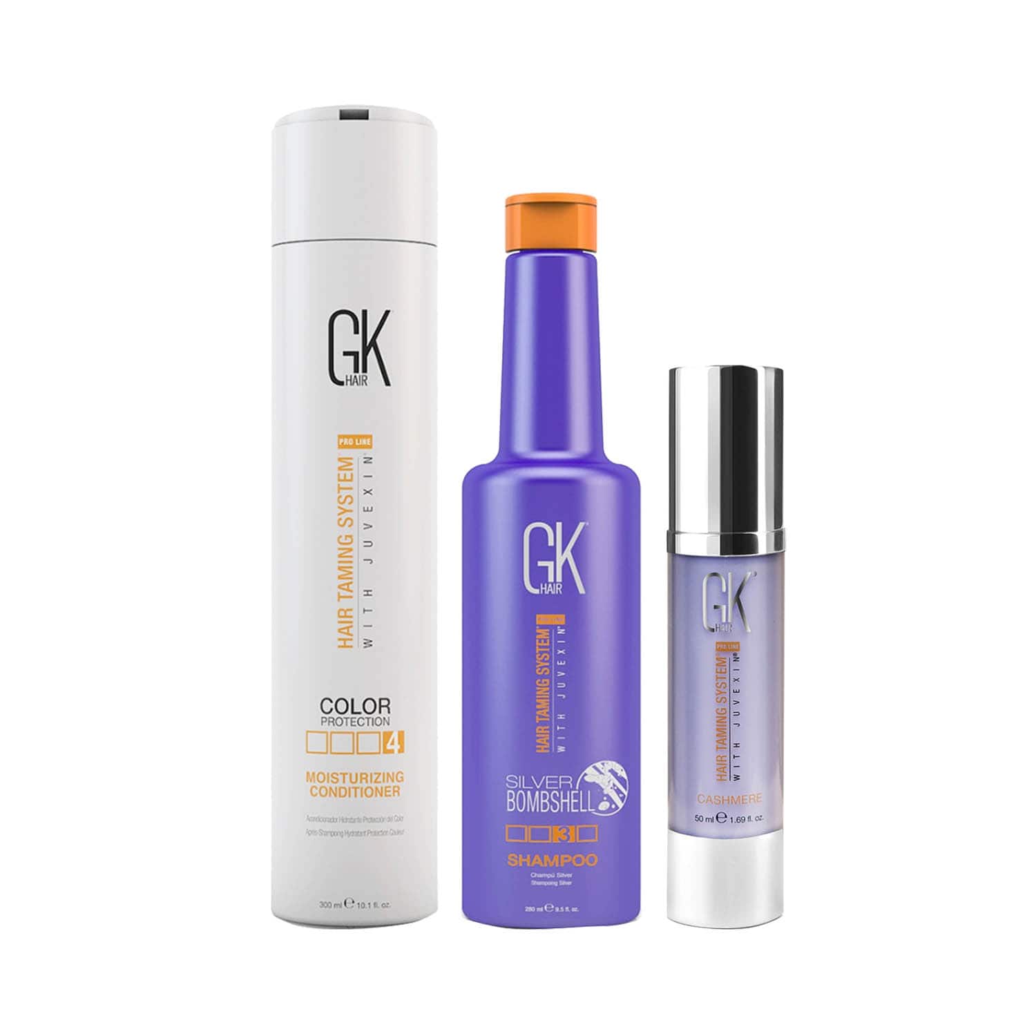 GK Hair | GK Hair Silver Bombshell Shampoo (280 ml) Moisturizing Conditioner(300 ml) and Cashmere (50 ml)