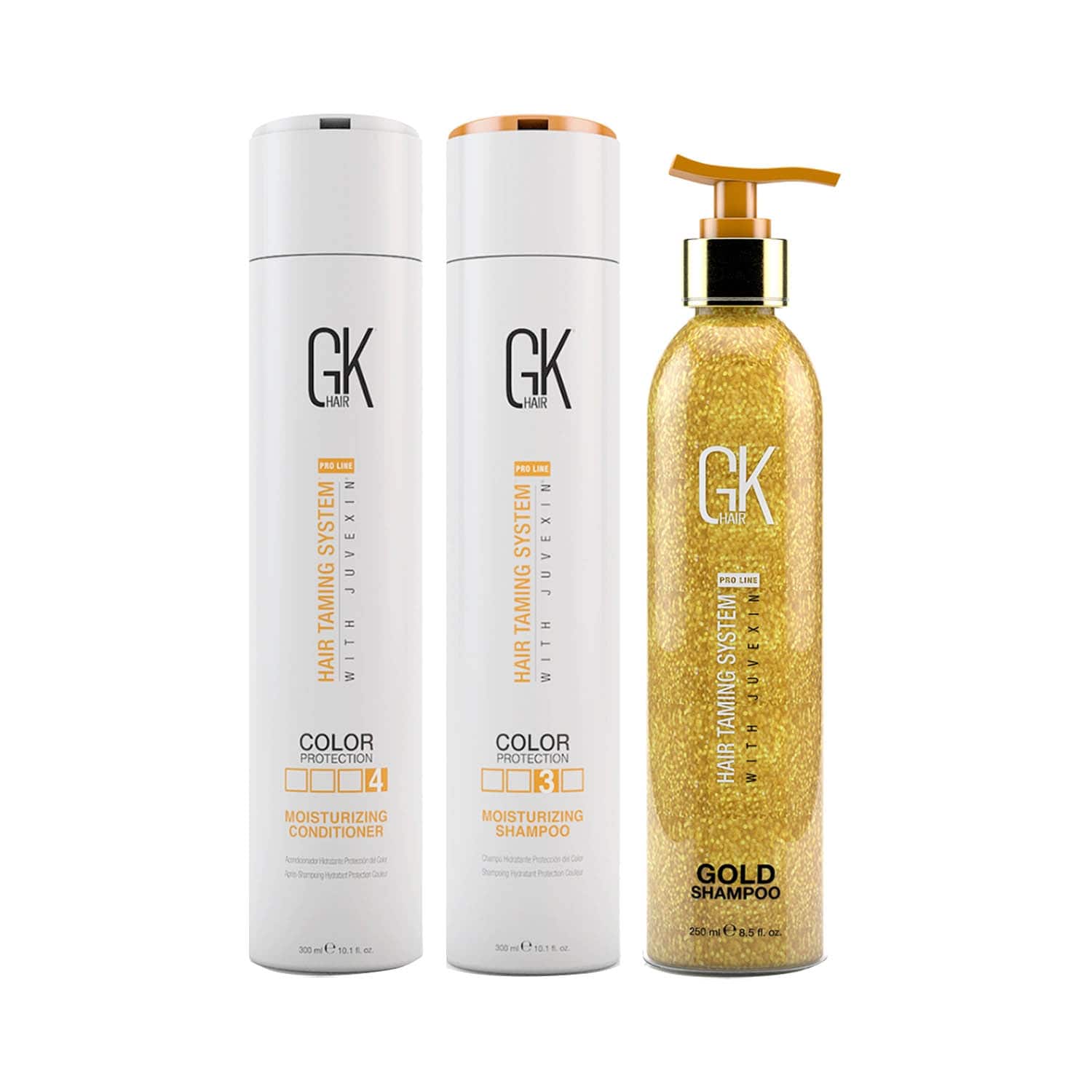 GK Hair | GK Hair Moisturizing Shampoo and Conditioner(300 ml) with Gold Shampoo (250 ml)