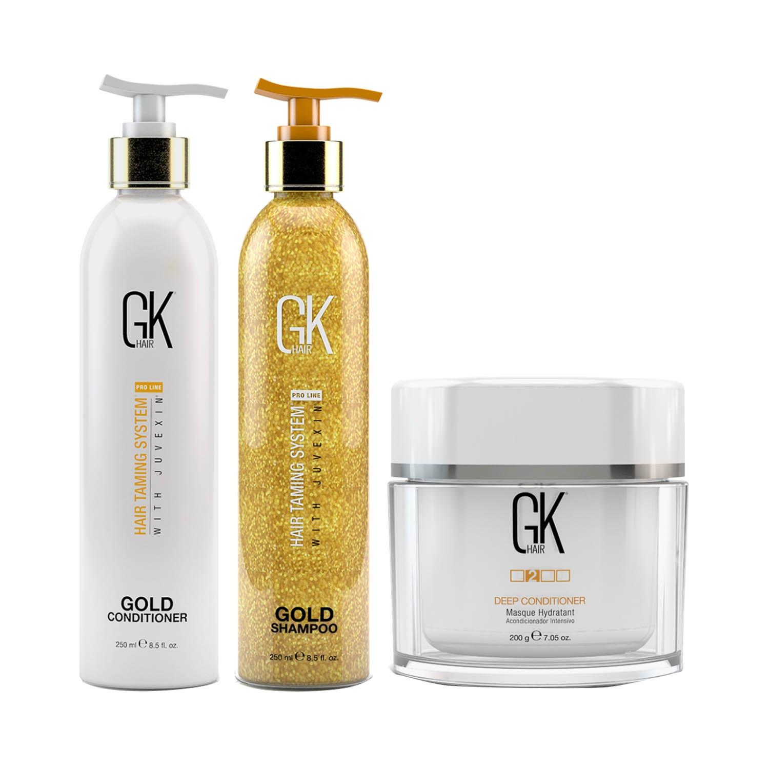 GK Hair Gold Shampoo and Conditioner 250ml with Deep Conditioner Masque 200gm