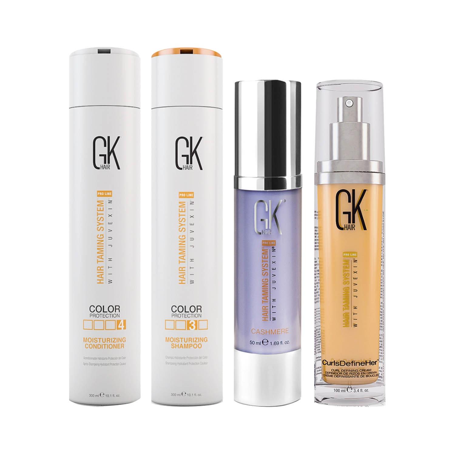 GK Hair | GK Hair Moisturizing Shampoo and Conditioner (300ml), Cashmere (50ml), Curls Defineher Spray Combo