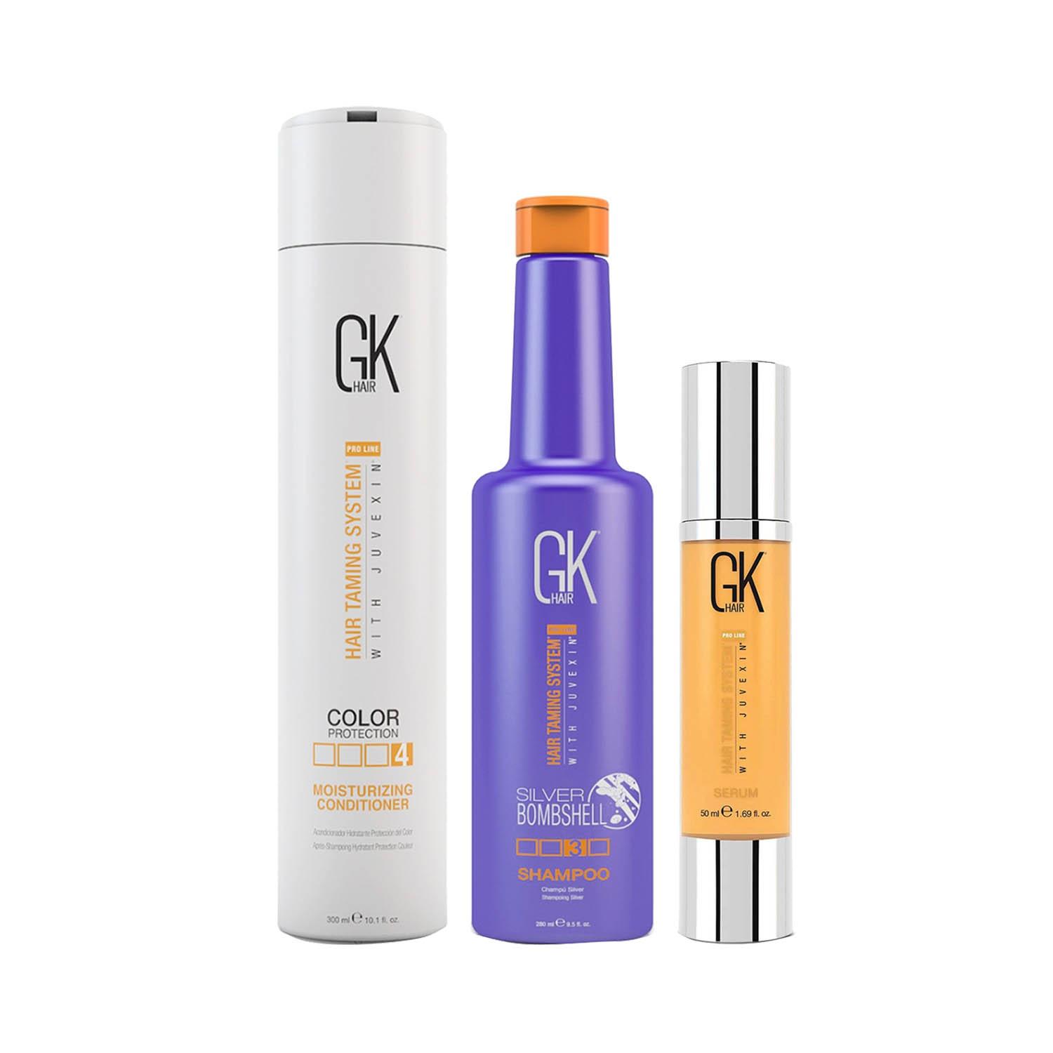 GK Hair | GK Hair Silver Bombshell Shampoo (280ml) with Moisturizing Conditioner (300ml) Serum (50ml) Combo