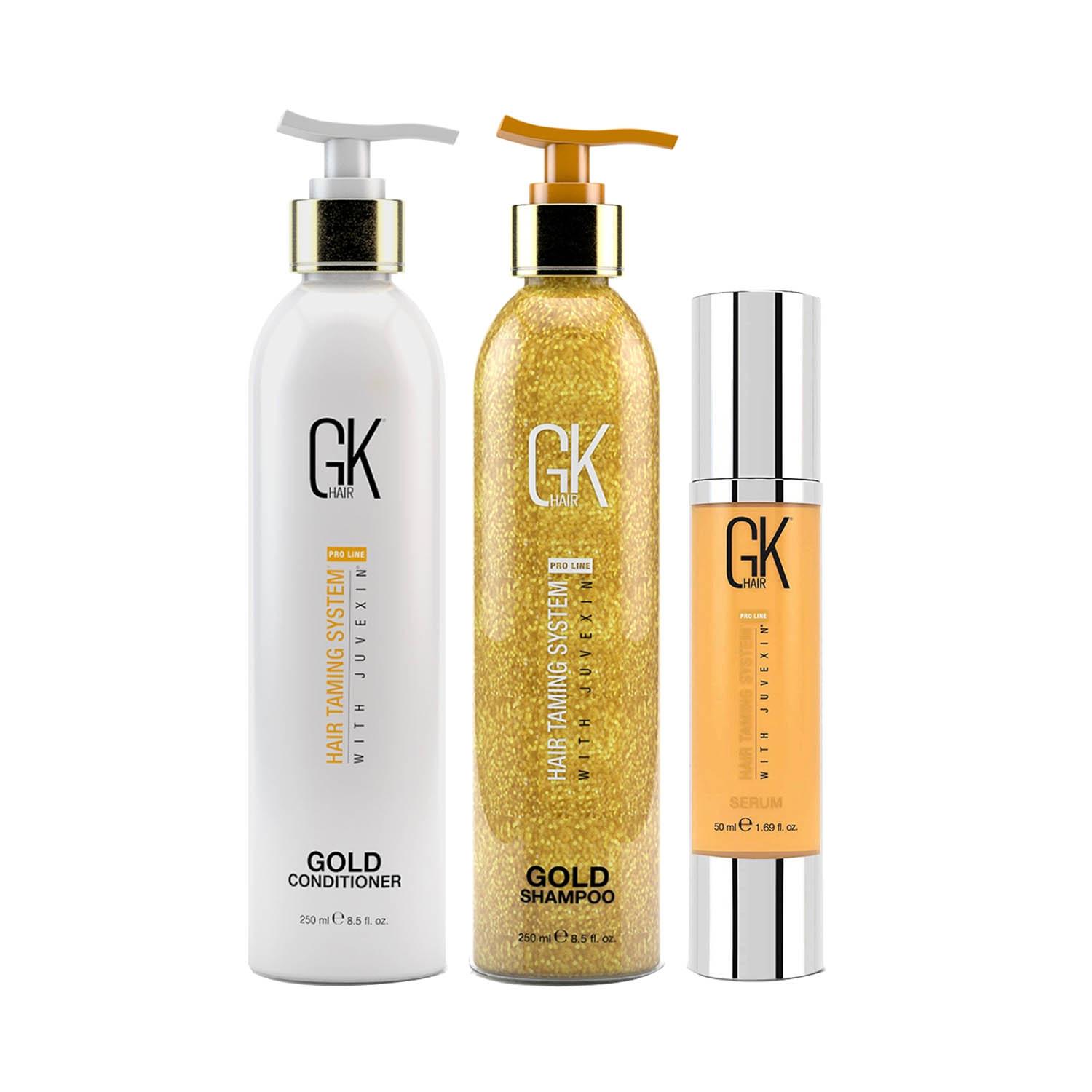 GK Hair | GK Hair Gold Shampoo and Conditioner (250ml) with Argan Serum (50ml) Combo