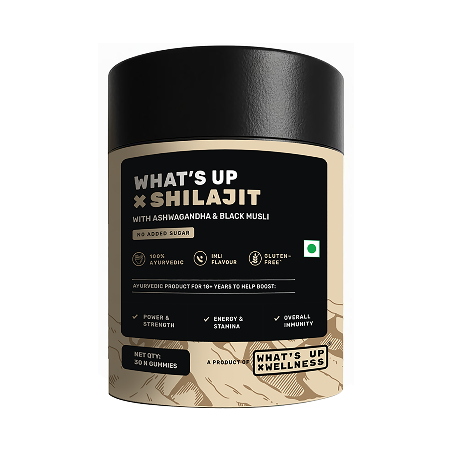 What's Up Wellness | What's Up Wellness Shilajit Gummies 200 Mg Resin With Ashwagandha, Black Musli (30 Gummies)