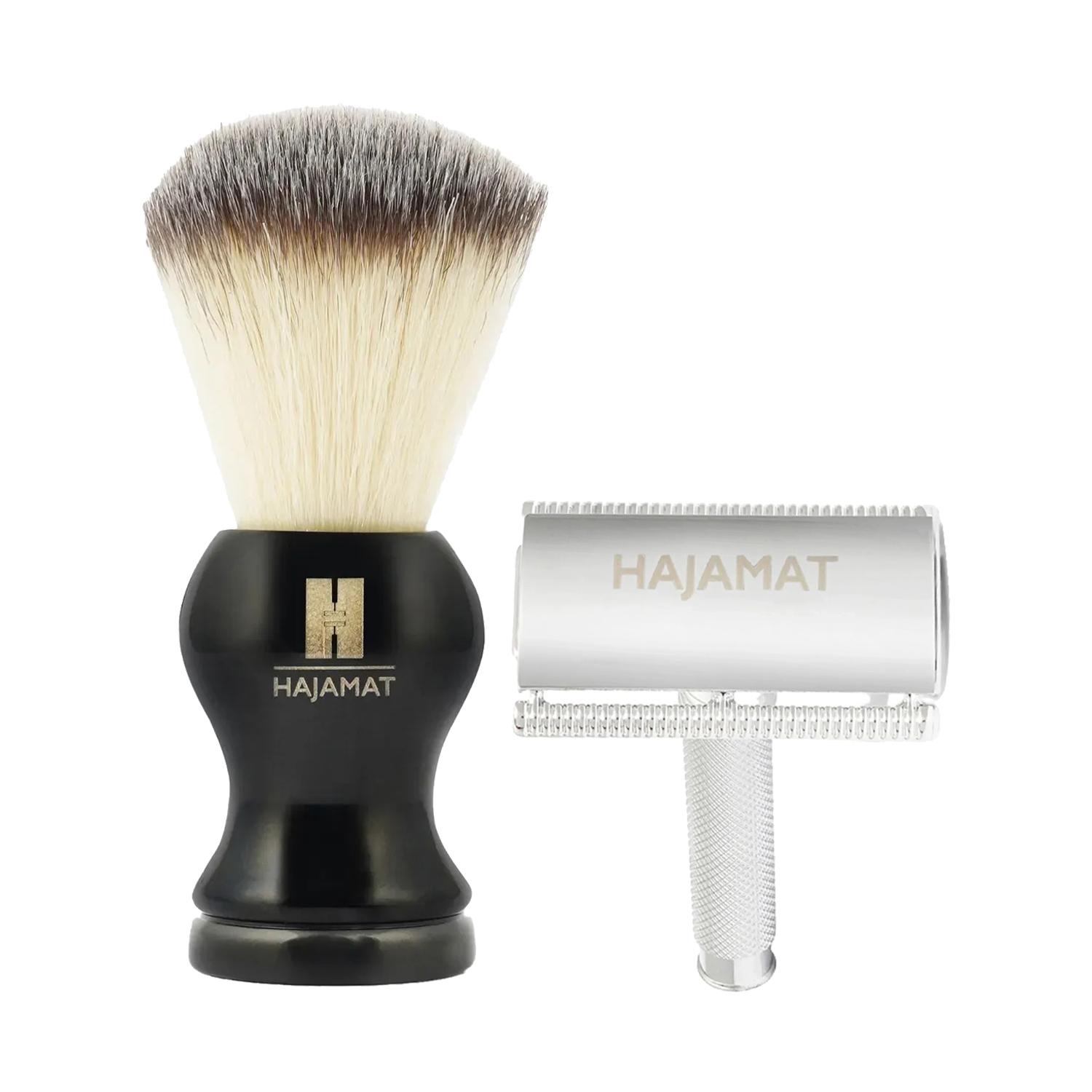 Hajamat Luxurious Black With Imitation Badger Hair Shaving Brush & Spade Safety Razor Combo