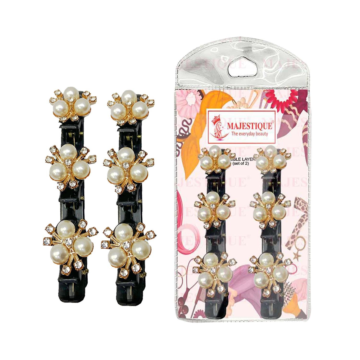 Majestique | Majestique Stylish Pearl Braid Duckbill Clips Styling Hair Pins Crystal Stone (2 pcs)
