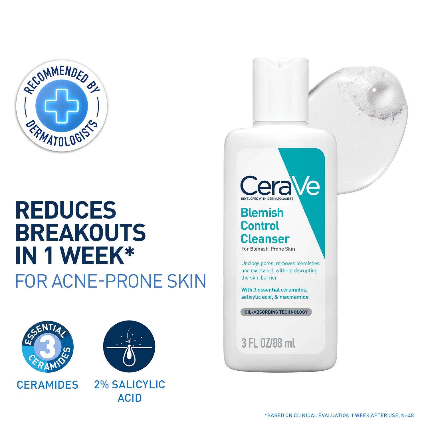 CeraVe | CeraVe Blemish Control Cleanser with 2% Salicylic Acid & Niacinamide for Acne-prone skin (88 ml)