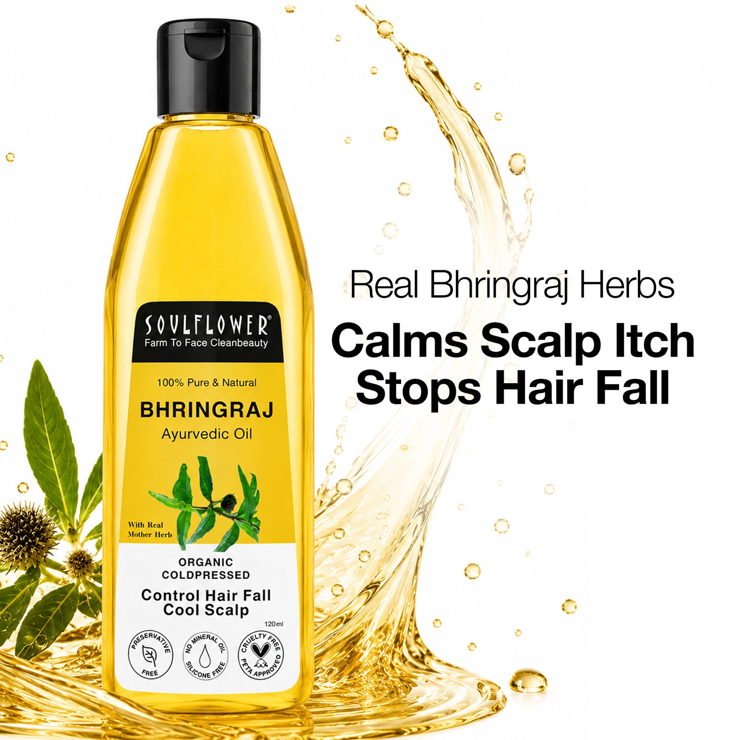 Soulflower | Soulflower Coconut & Sesame Coldpressed Pure Natural Bhringraj Hair Oil - (120ml)