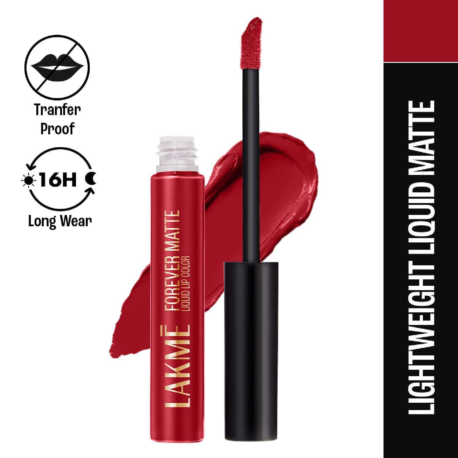 Lakme | Lakme Forever Matte Liquid Lip 16hr Lipstick Lightweight & Transferproof - Red Revival (5.6 ml)