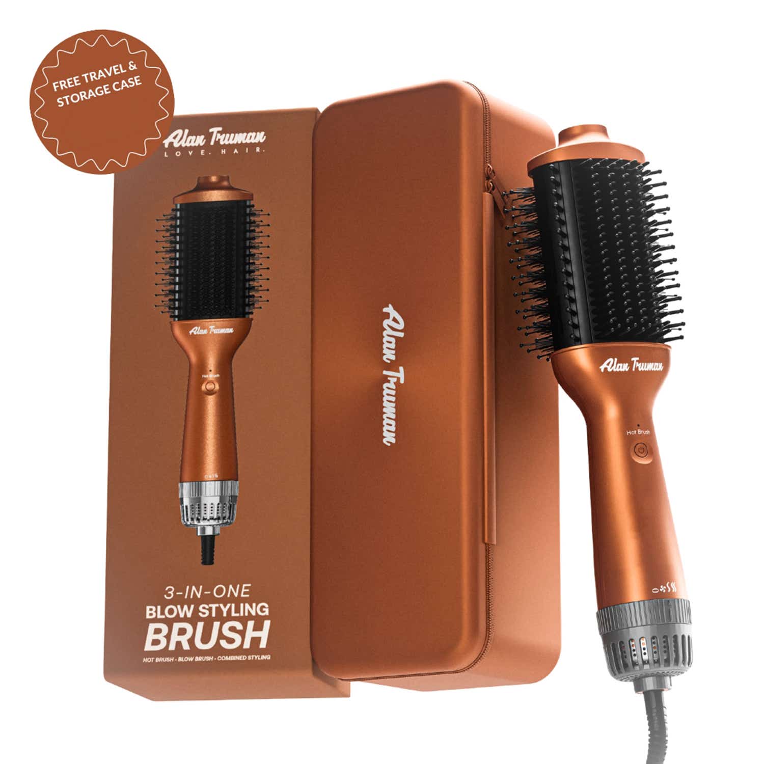 Alan Truman | Alan Truman Blow Styling Brush-Blow Dryer Brush+Hair Straightener Hot Brush in One with Storage Case