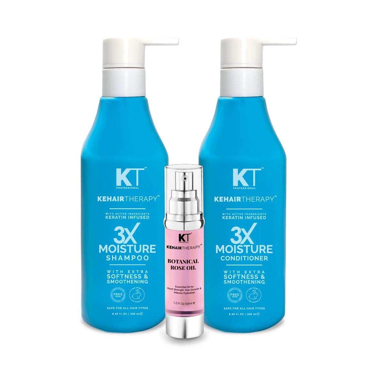 KT Professional | KT Professional 3X Shampoo & Conditioner + Botanical Rose Oil Serum (Pack Of 3) (550ml) Combo