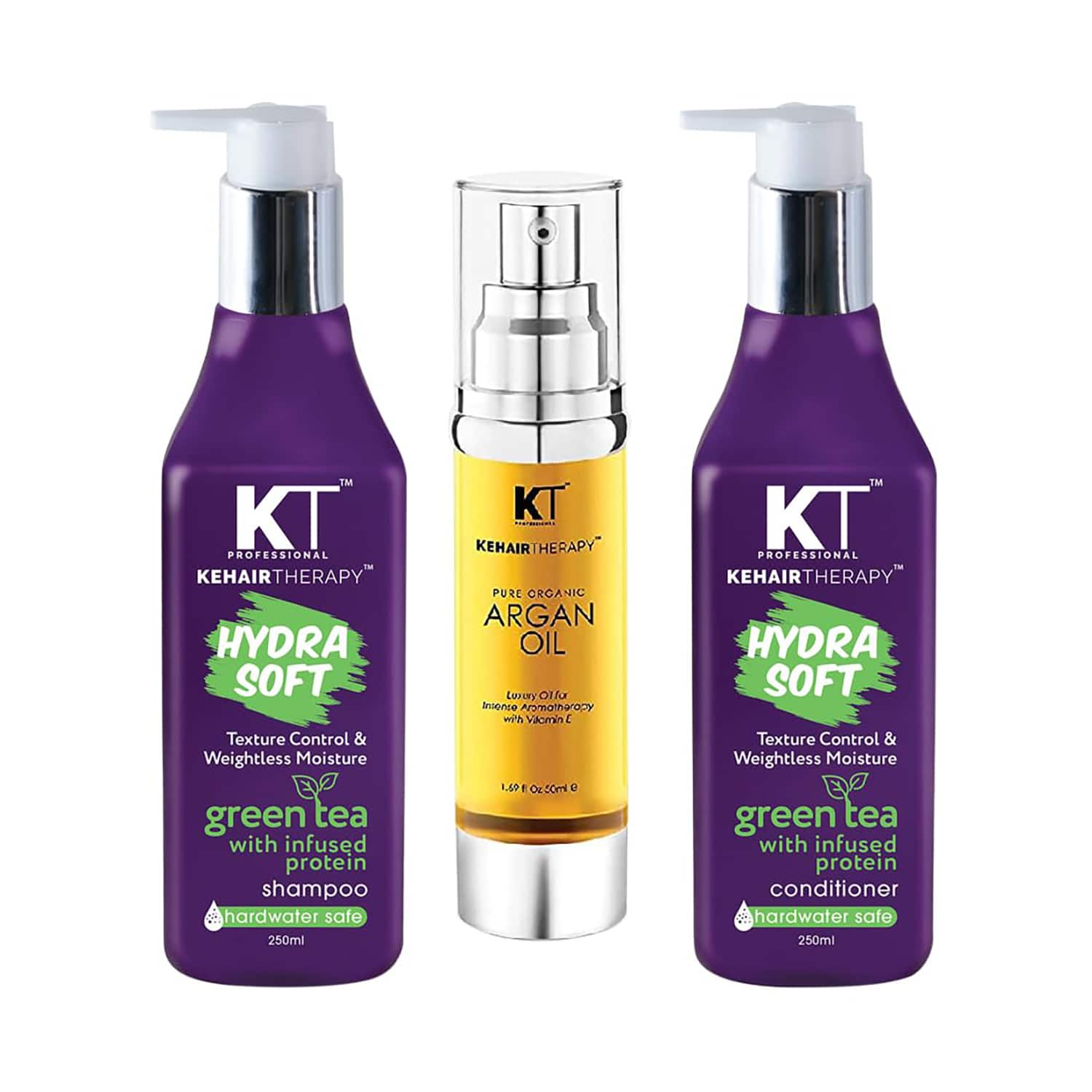 KT Professional | KT Professional Keratin Protein Hydra Soft Shampoo & Conditioner + Argan Oil (Pack Of 3) Combo