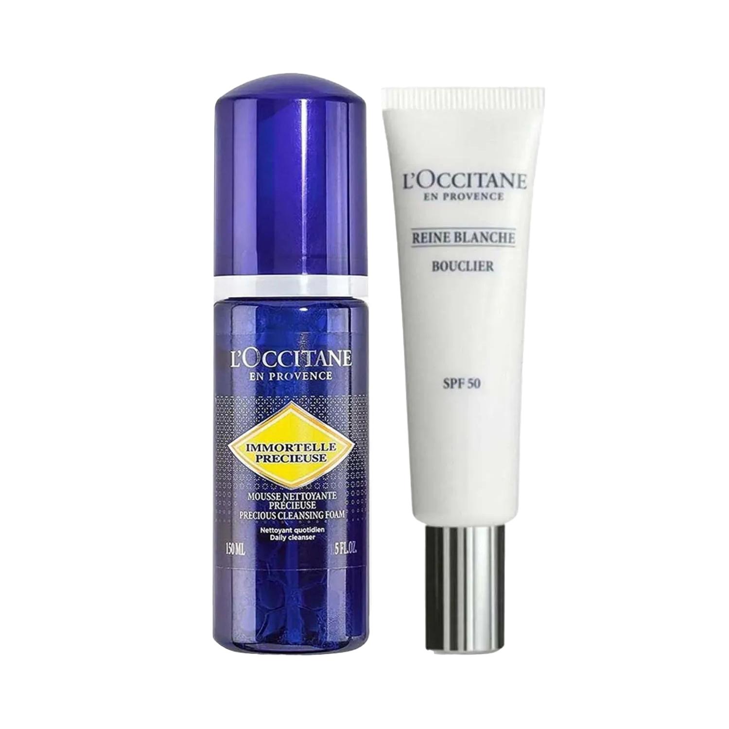 L'occitane | L'occitane Precious & Reine Blanche Brightening Protection Duo Cleansing Oil & SPF Combo