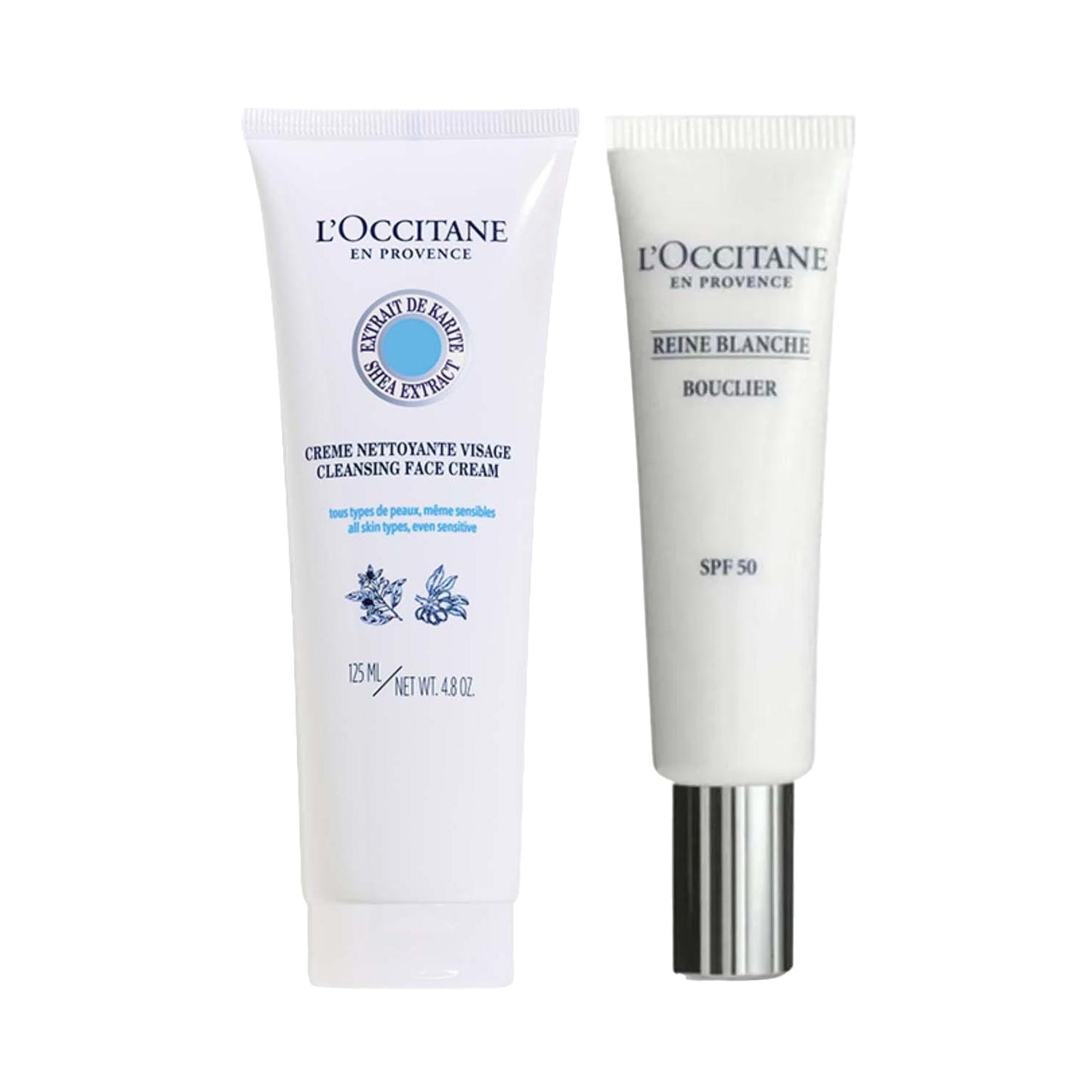 L'occitane | L'occitane Shea & Reine Blanche Brightening Protection Duo Cleansing Cream & SPF Combo