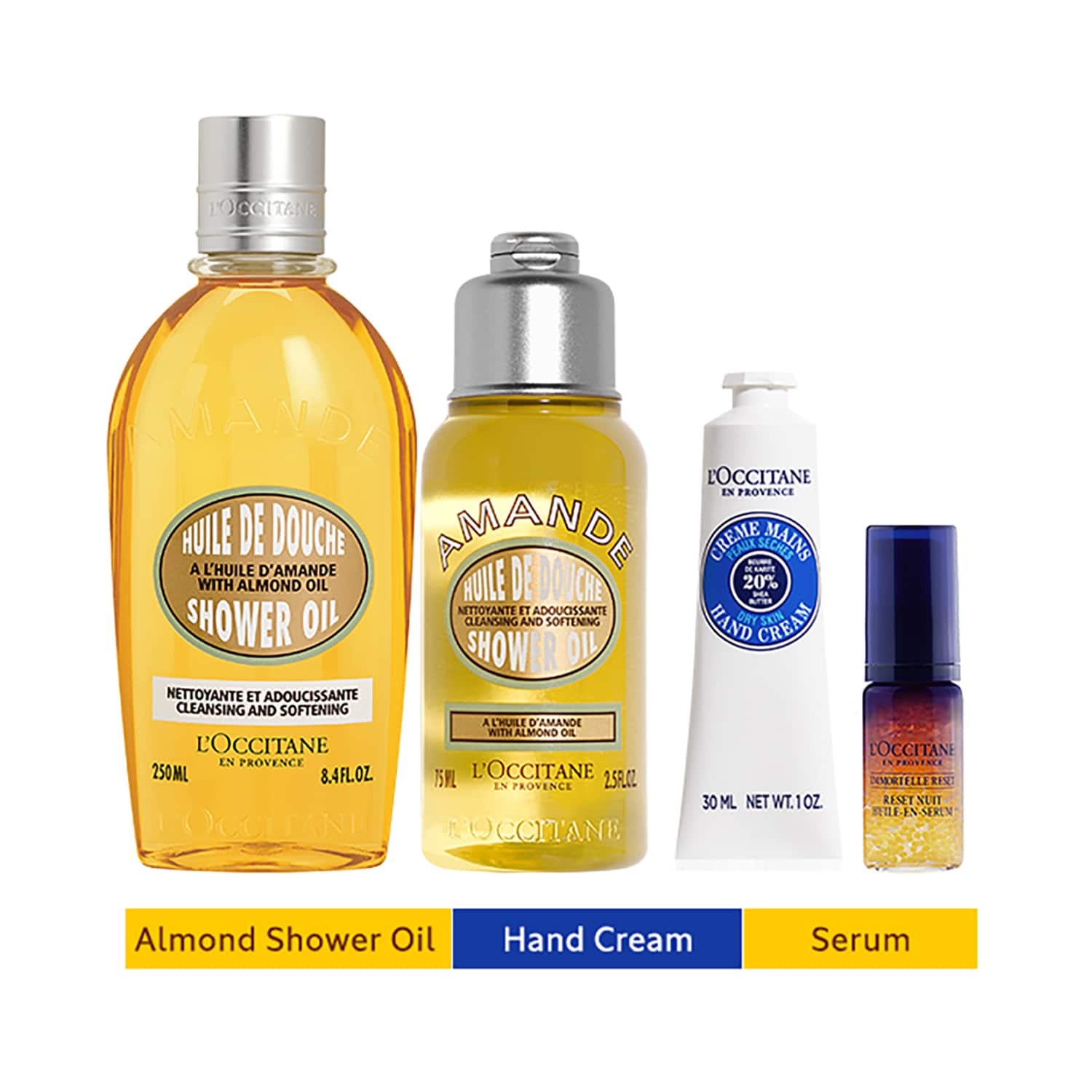 L'occitane | L'Occitane Ultimate Best-Seller Collection Combo -Shea Hand Cream,Almond Shower Oil,Immortelle Serum