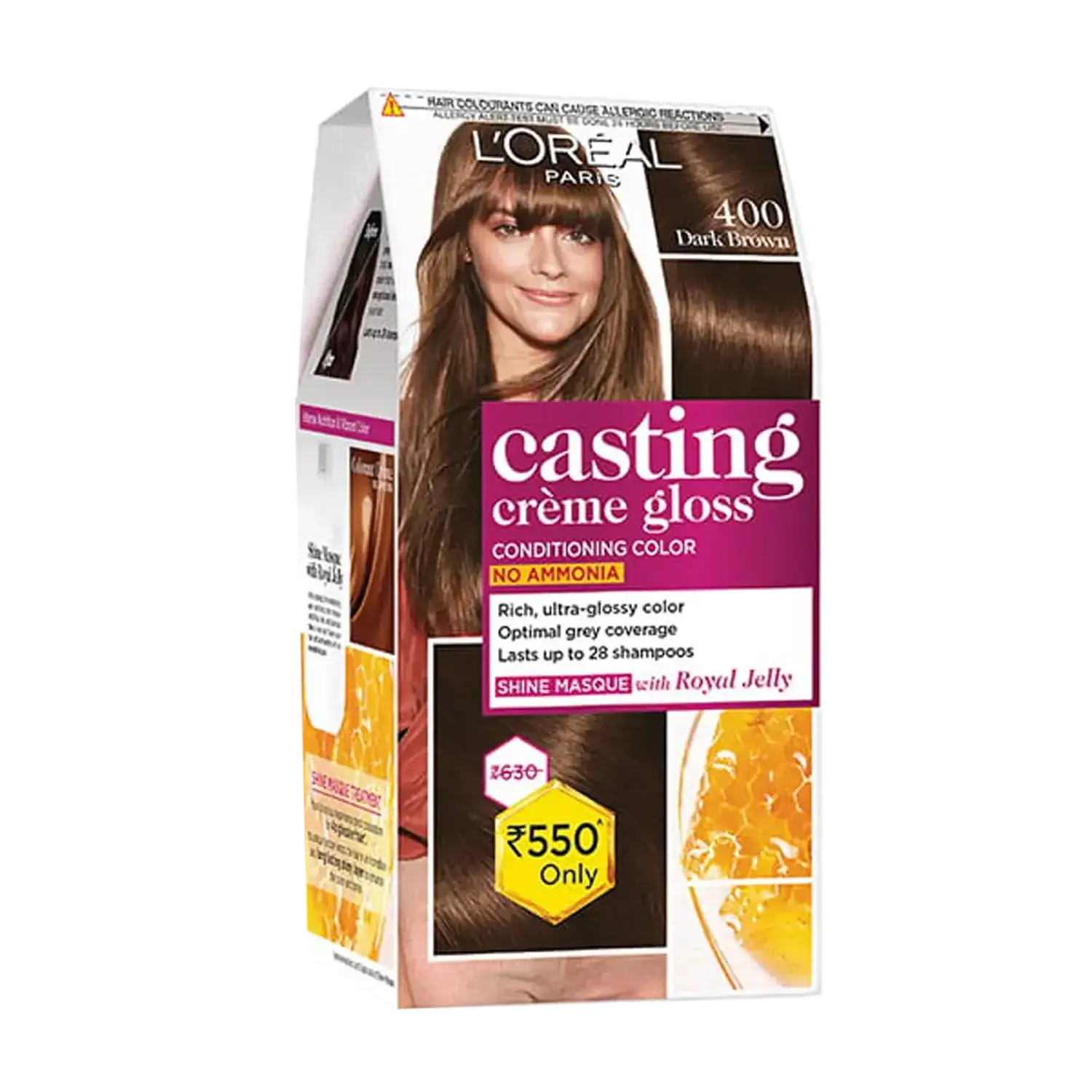 L'Oreal Paris Casting Creme Gloss Hair Color, 400 Dark Brown, 87.5g+72ml