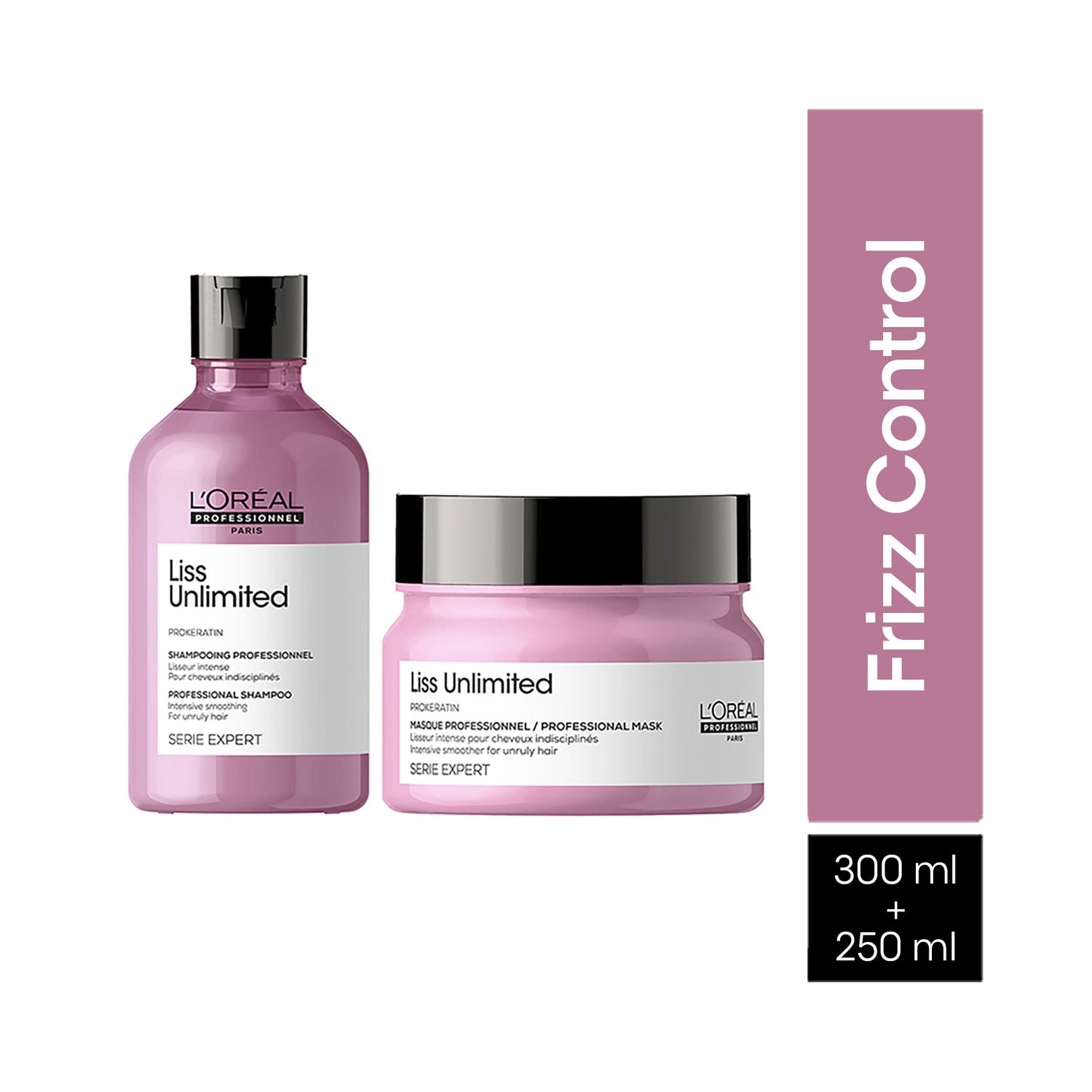 L'Oreal Professionnel Liss Unlimited Shampoo (300ml), Hair Mask (250g) Combo For Frizzy Hair