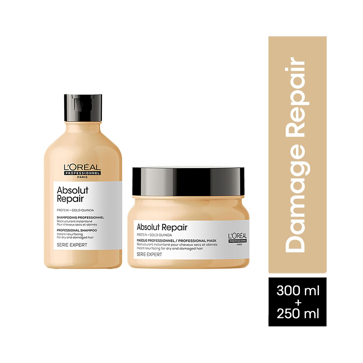 L'Oreal Professionnel Absolut Repair Shampoo (300ml), Hair Mask (250g) Combo For Damaged Hair