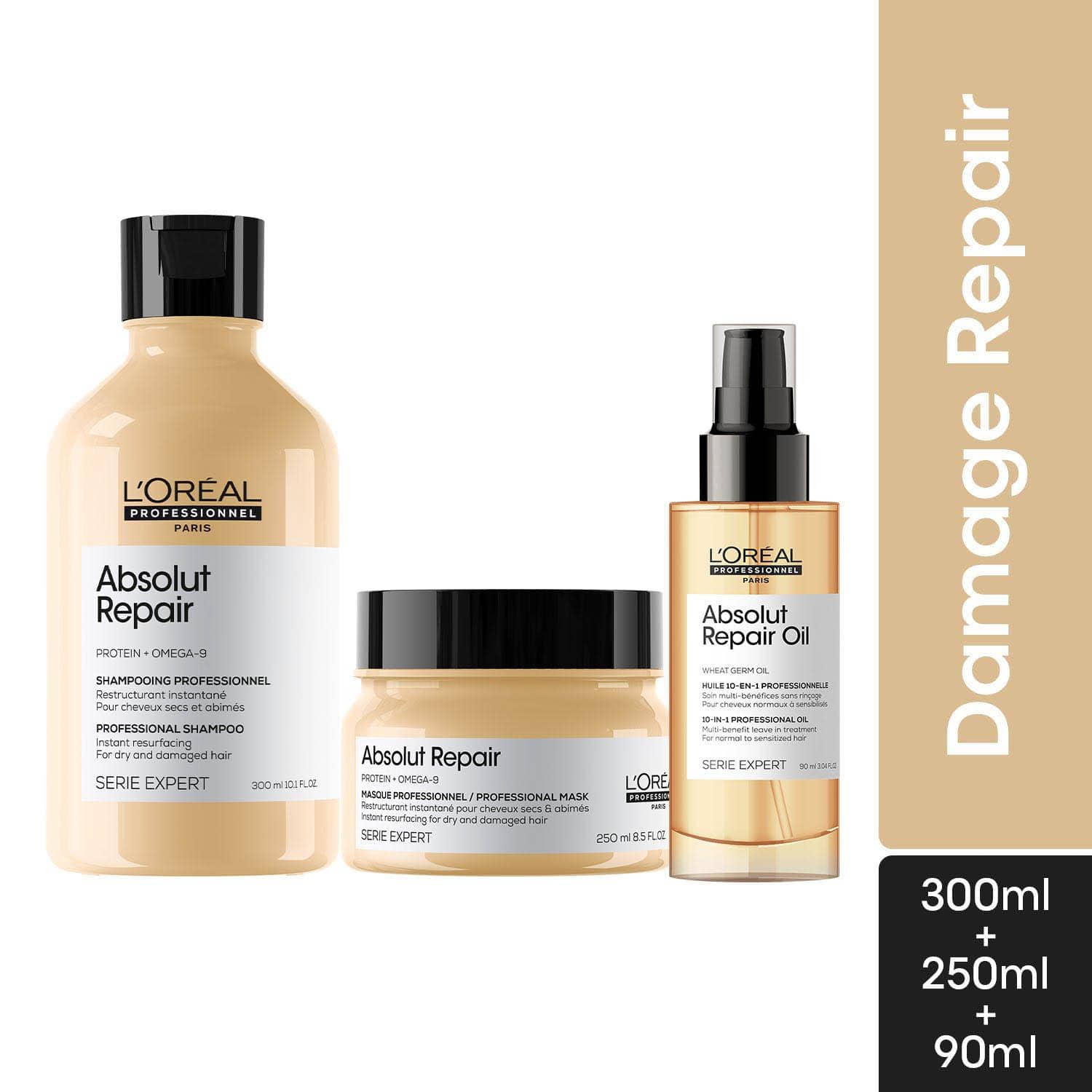L'OREAL PROFESSIONNEL | L'Oreal Professionnel Repair Shampoo (300 ml) Hair Mask (250 g) & Hair Serum (90 ml) Combo