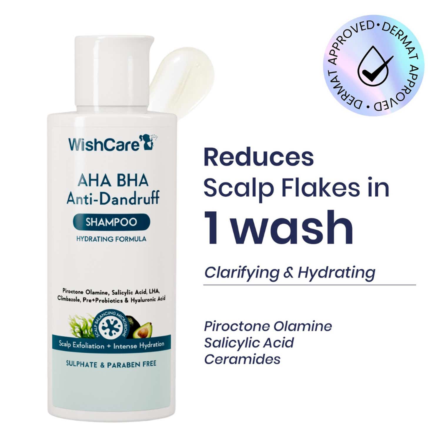 WishCare | WishCare Hydrating AHA BHA Anti Dandruff Shampoo Reduces Itchiness 100% Dandruff Reduction (120 ml)