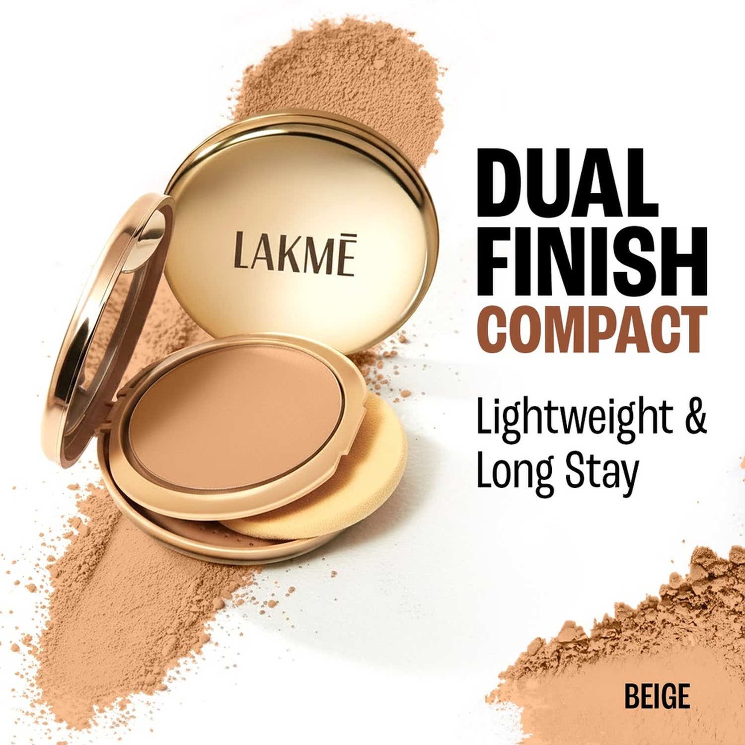 Lakme | Lakme 9To5 Double Duty Dual Finish Compact,Foundation +Compact, Lightweight &Longstay, Beige - (9 g)