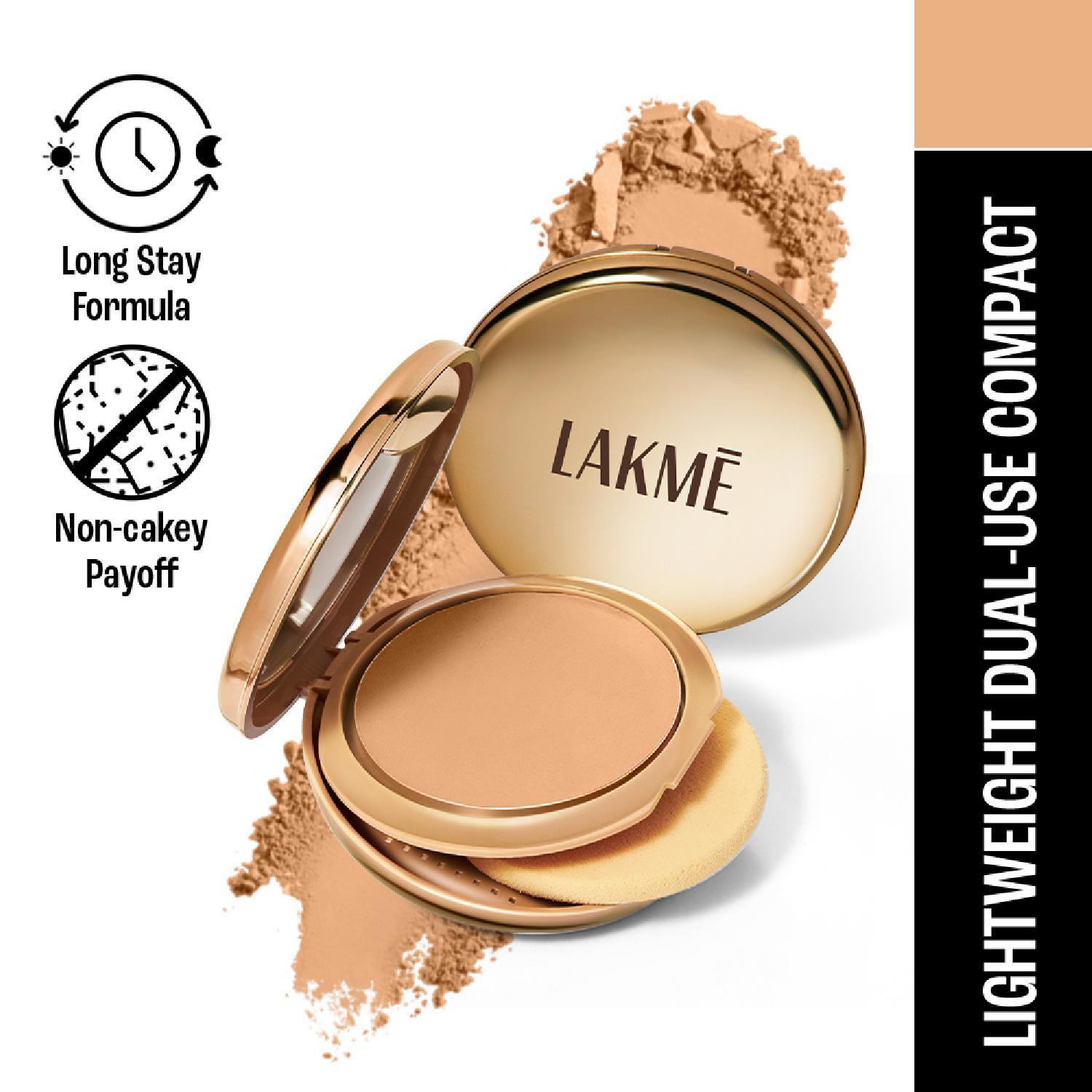 Lakme | Lakme 9 to 5 Unreal Dual Cover Pressed Powder, 2 In 1 Compact + Foundation, 24 Beige (9g)