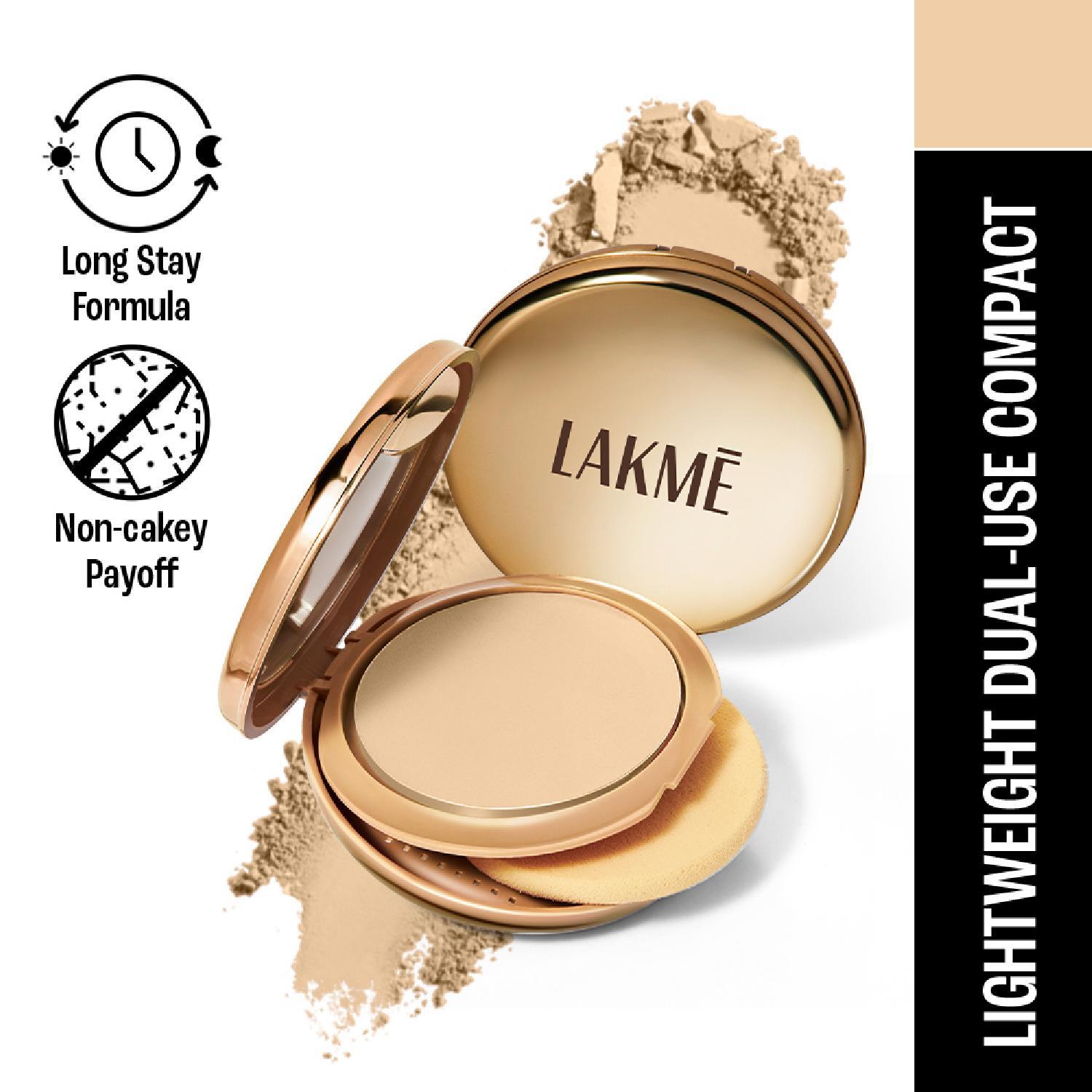 Lakme | Lakme 9 to 5 Unreal Dual Cover Pressed Powder, 2 In 1 Compact + Foundation, 10 Ivory (9g)