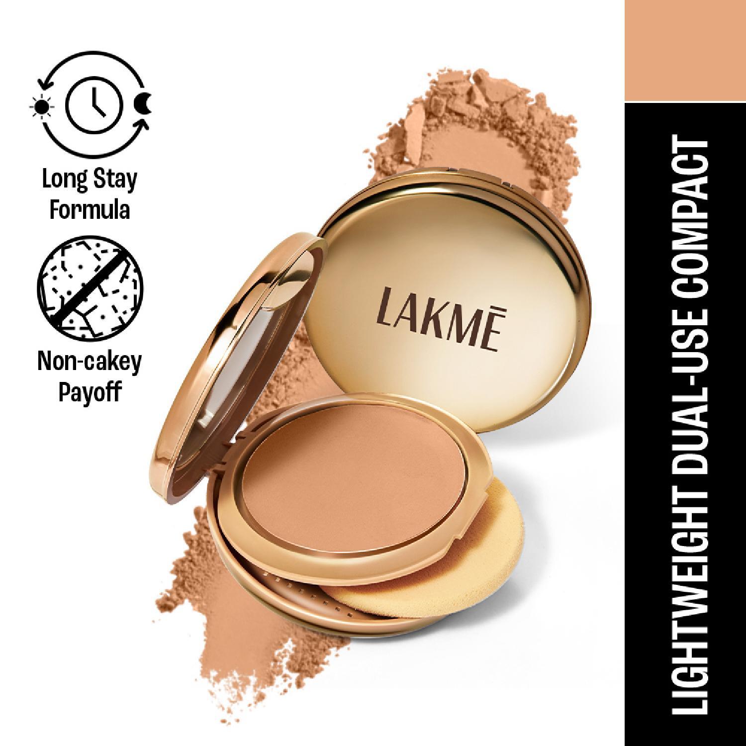 Lakme | Lakme 9 to 5 Unreal Dual Cover Pressed Powder, 2 In 1 Compact + Foundation, 16 Sand (9g)