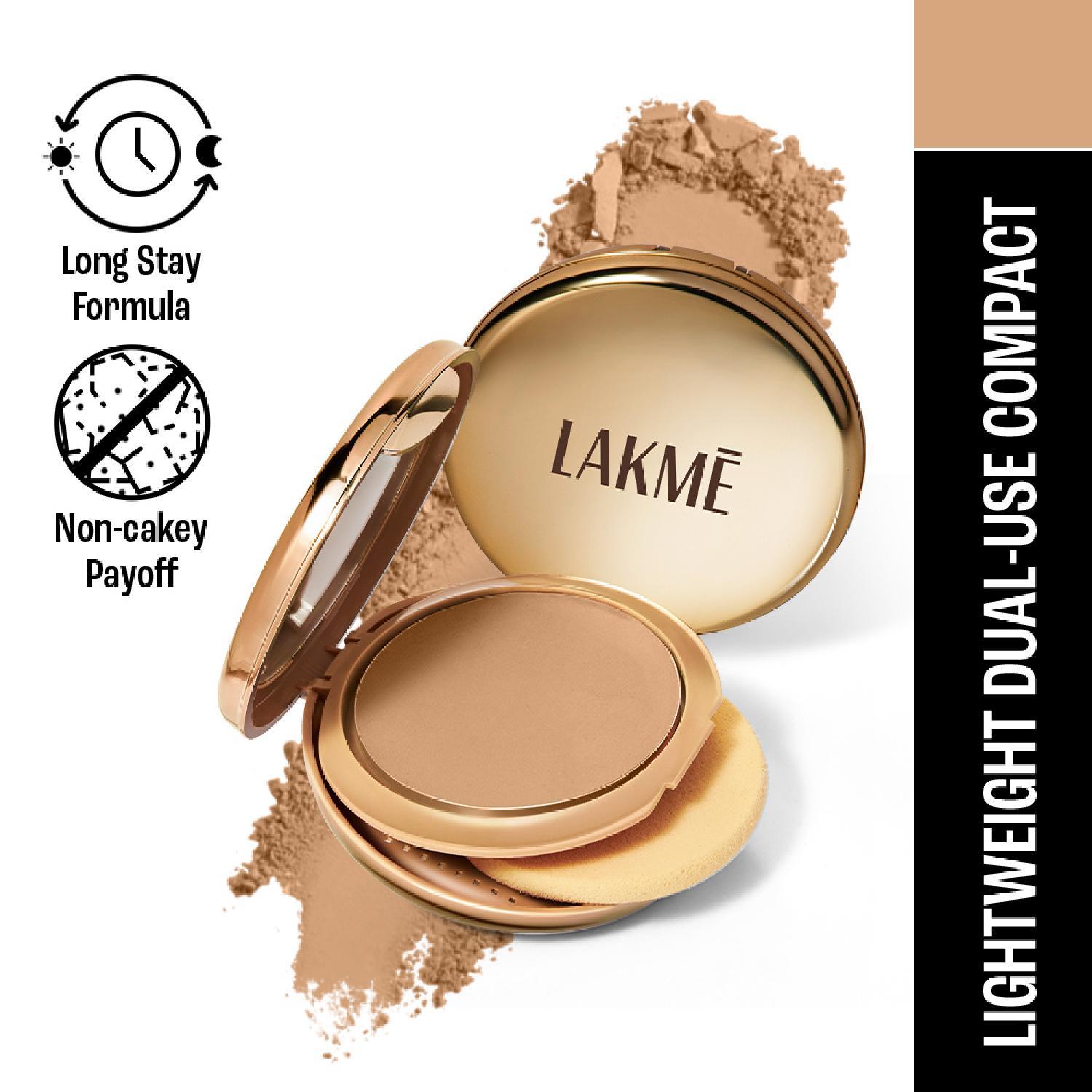 Lakme | Lakme 9 to 5 Unreal Dual Cover Pressed Powder, 2 In 1 Compact + Foundation, 20 Nude (9g)