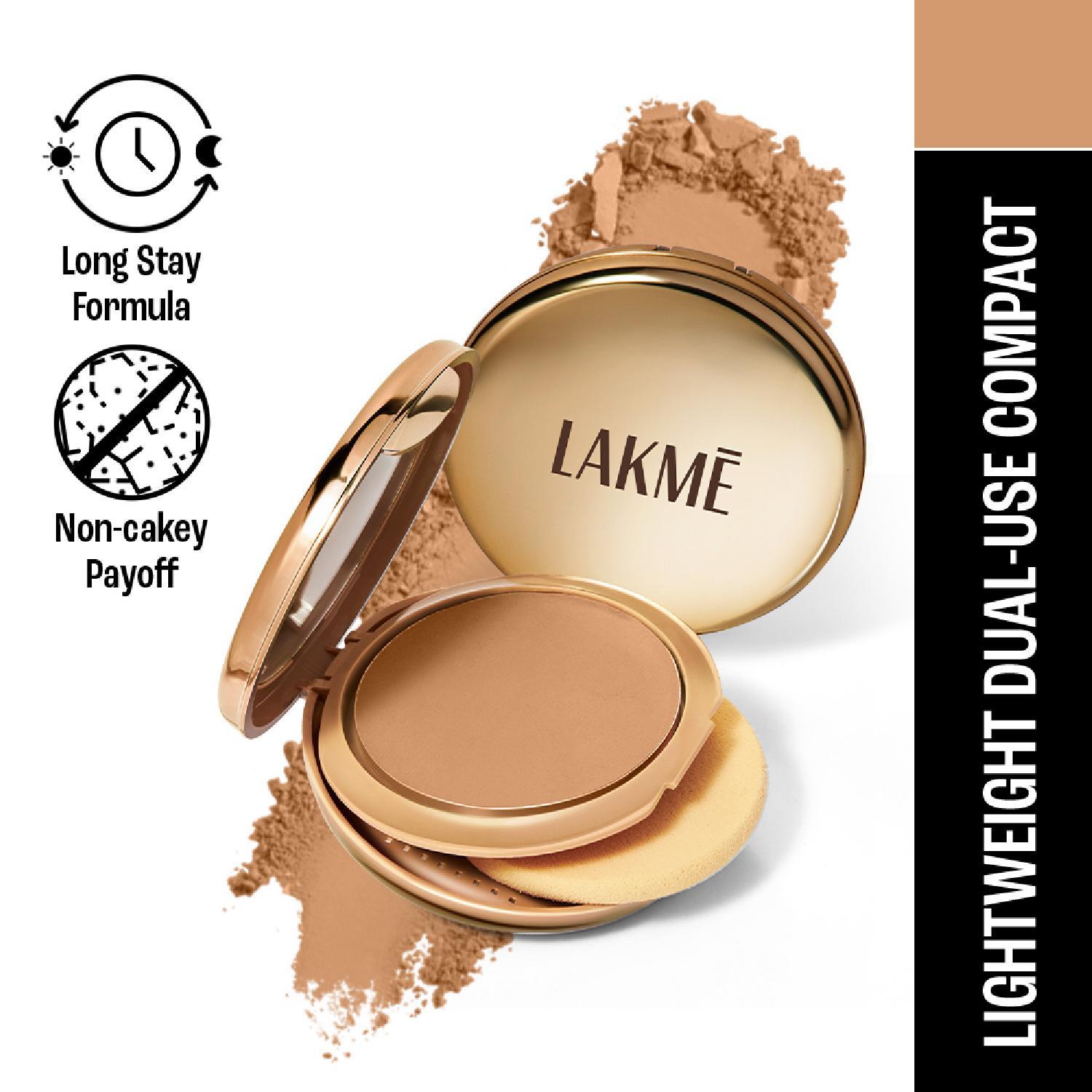 Lakme | Lakme 9 to 5 Unreal Dual Cover Pressed Powder, 2 In 1 Compact + Foundation, 30 Cinnamon (9g)