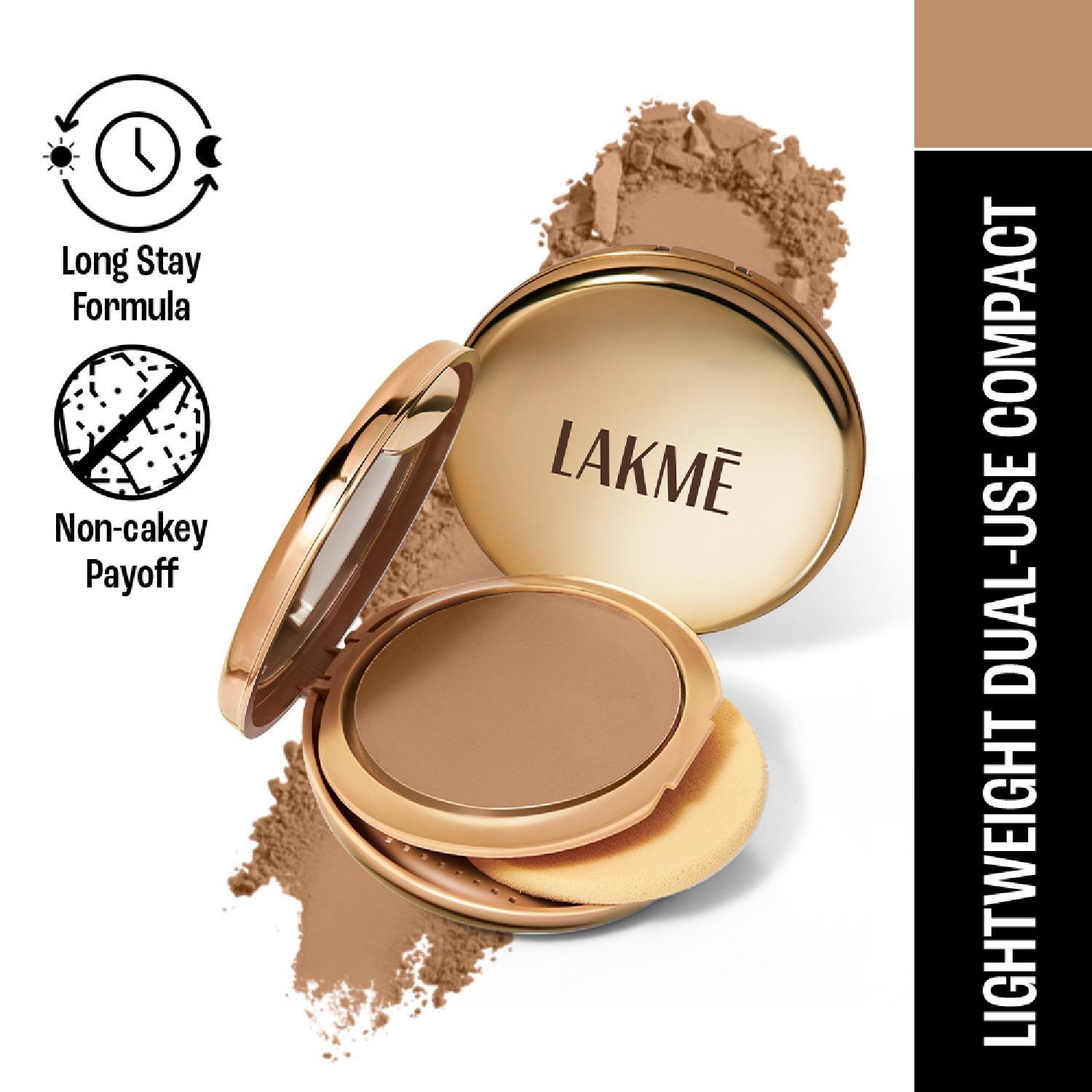 Lakme | Lakme 9 to 5 Unreal Dual Cover Pressed Powder, 2 In 1 Compact + Foundation, 34 Almond (9g)
